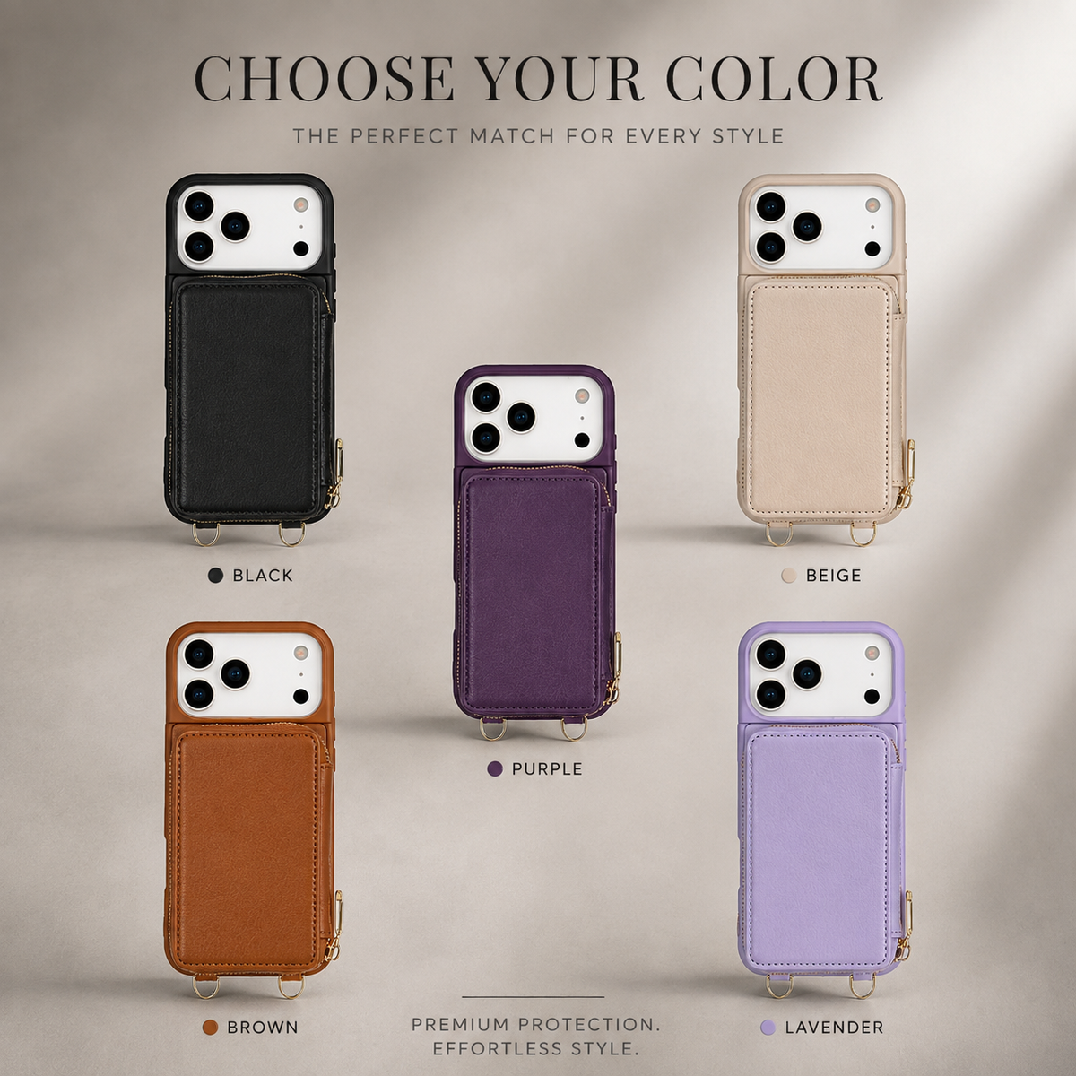 Premium iPhone Case Wallet Crossbody Leather Flip Cover Zipper Card Holder RFID Pocket Shoulder Strap Shockproof Full Coverage Protective Phone Case