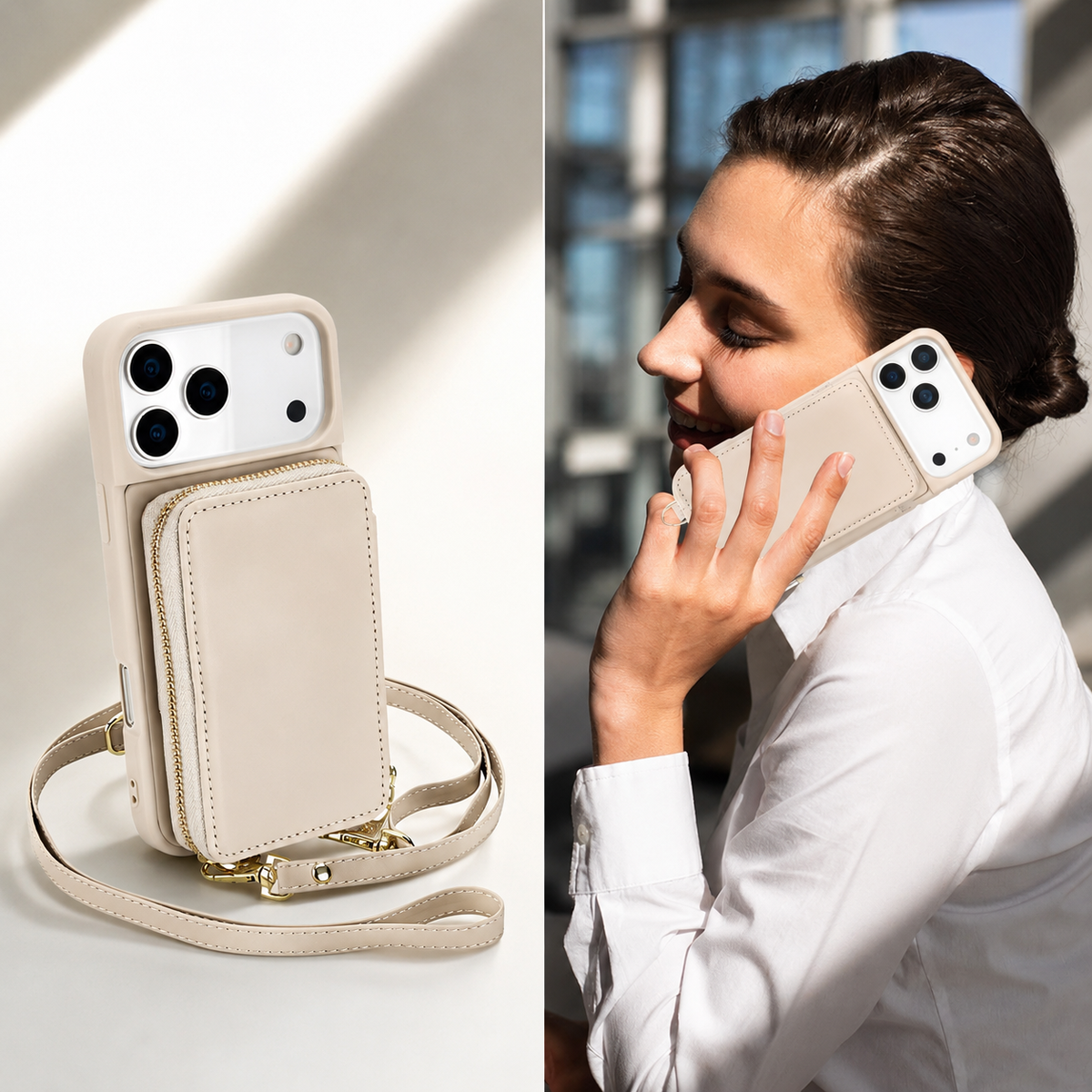 Premium iPhone Case Wallet Crossbody Leather Flip Cover Zipper Card Holder RFID Pocket Shoulder Strap Shockproof Full Coverage Protective Phone Case