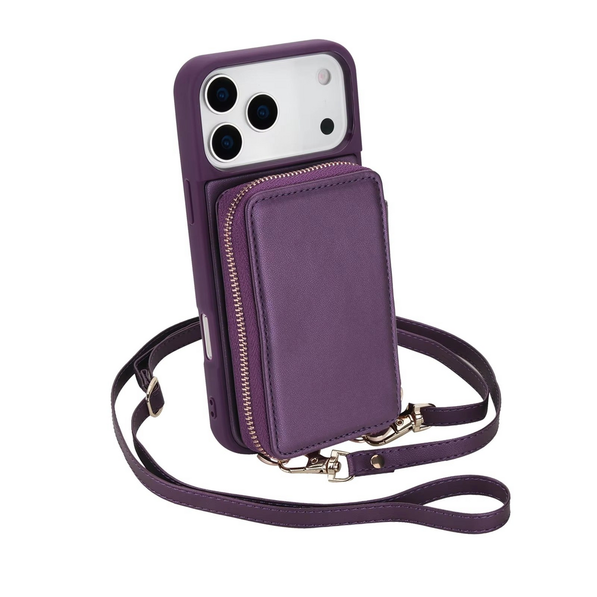 Premium iPhone Case Wallet Crossbody Leather Flip Cover Zipper Card Holder RFID Pocket Shoulder Strap Shockproof Full Coverage Protective Phone Case