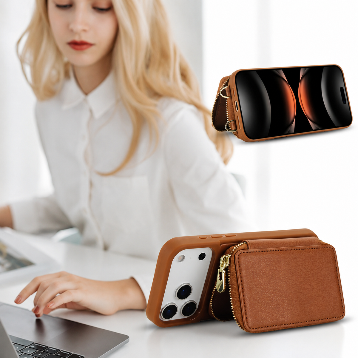 Premium iPhone Case Wallet Crossbody Leather Flip Cover Zipper Card Holder RFID Pocket Shoulder Strap Shockproof Full Coverage Protective Phone Case