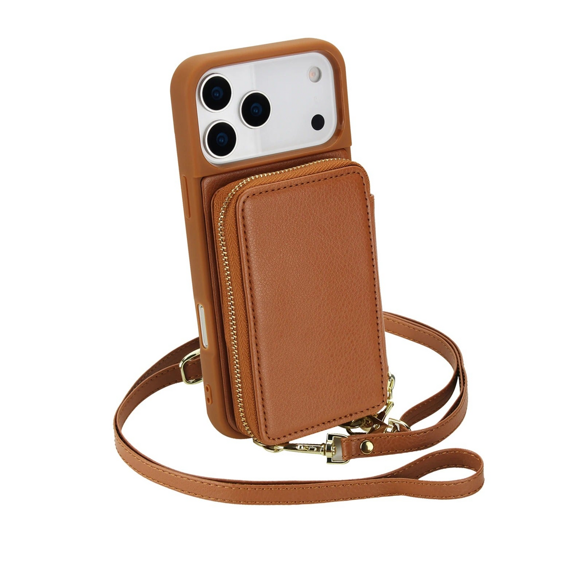 Premium iPhone Case Wallet Crossbody Leather Flip Cover Zipper Card Holder RFID Pocket Shoulder Strap Shockproof Full Coverage Protective Phone Case