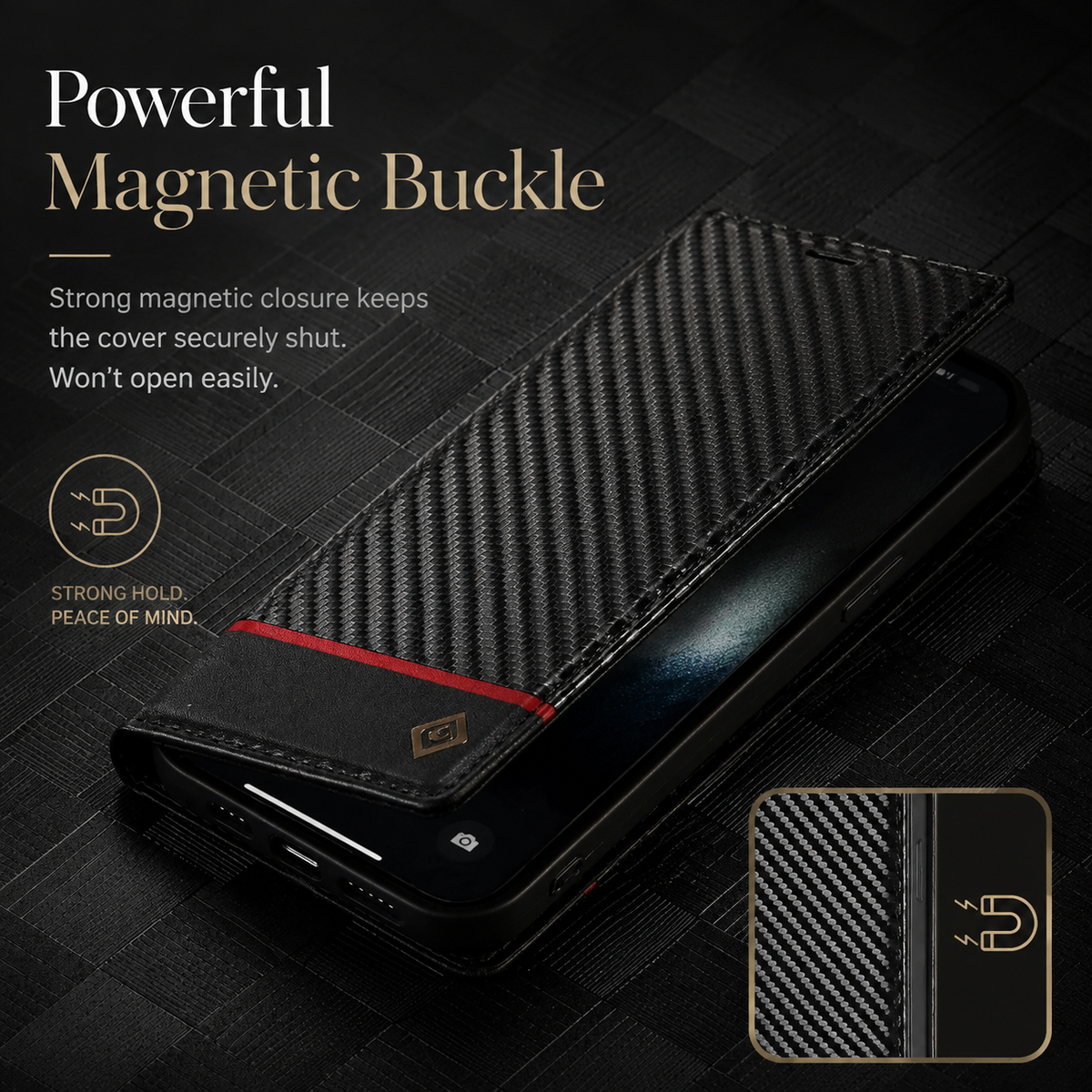 Premium iPhone Case Wallet MagSafe Compatible Carbon Fiber Leather Flip Cover Shockproof Card Holder Stand Camera Lens Protection Slim Magnetic Design