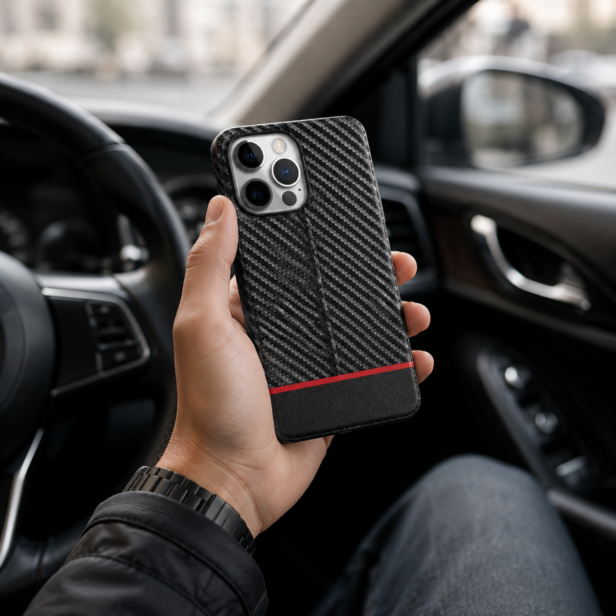 Premium iPhone Case Wallet MagSafe Compatible Carbon Fiber Leather Flip Cover Shockproof Card Holder Stand Camera Lens Protection Slim Magnetic Design