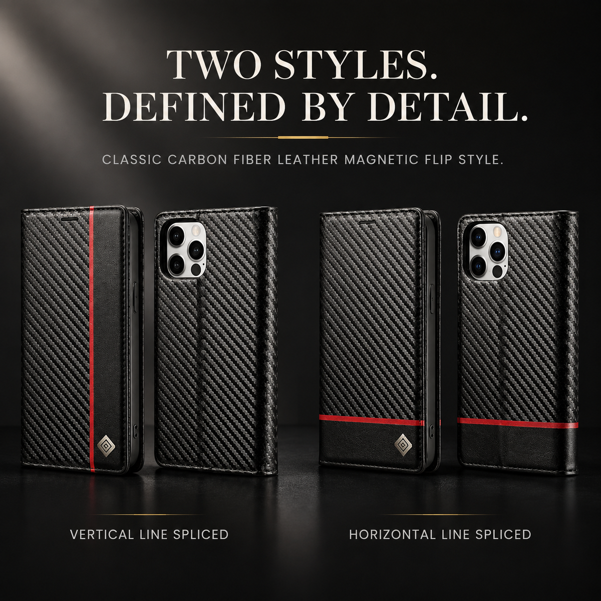Premium iPhone Case Wallet MagSafe Compatible Carbon Fiber Leather Flip Cover Shockproof Card Holder Stand Camera Lens Protection Slim Magnetic Design