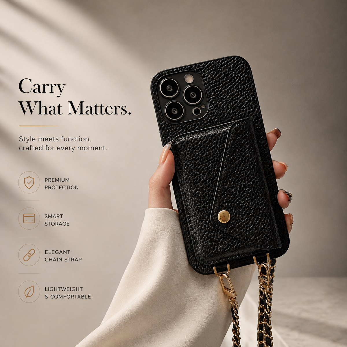Premium iPhone Case Wallet MagSafe Compatible Crossbody Strap Leather Card Holder Shockproof Protective Cover Camera Lens Protection Slim Design