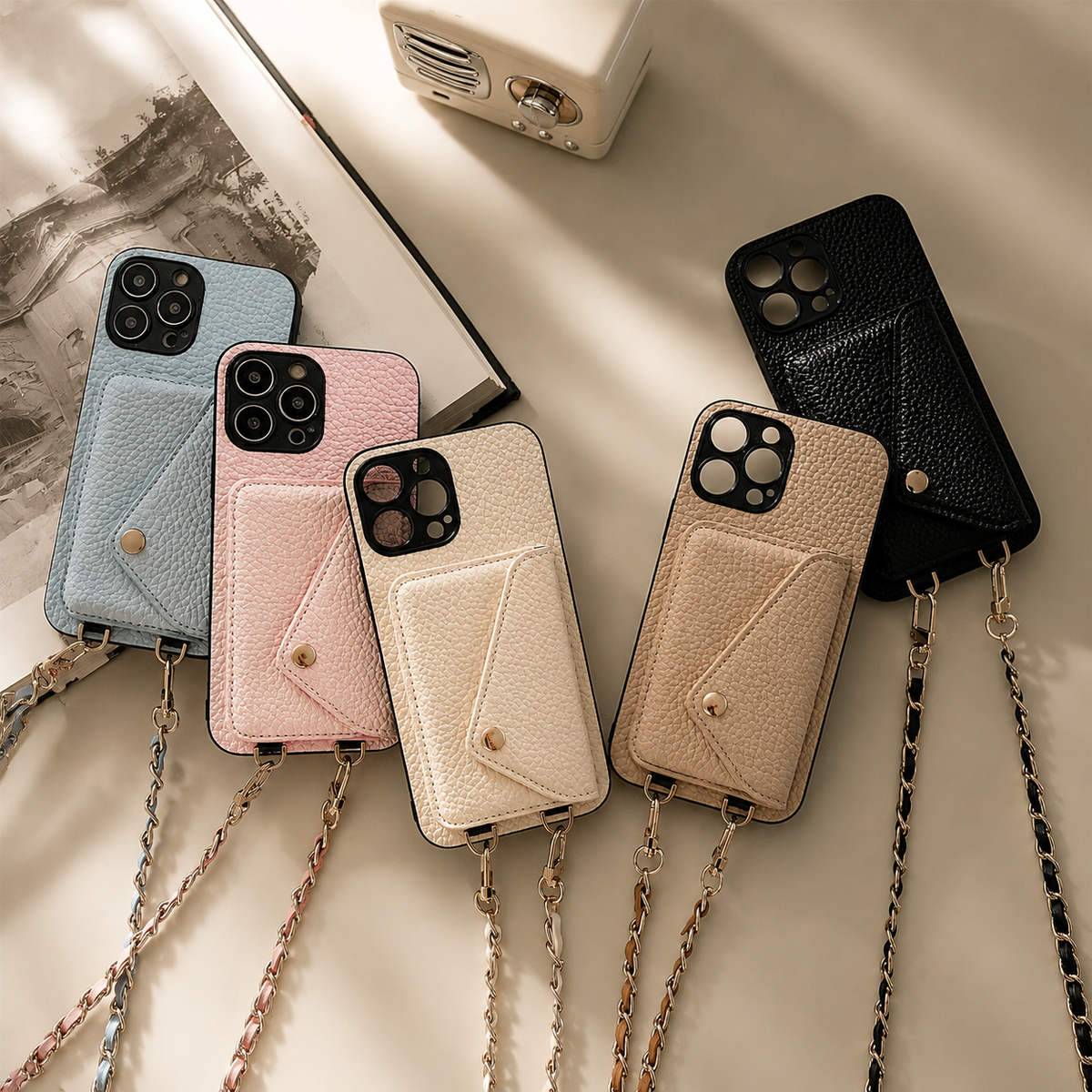 Premium iPhone Case Wallet MagSafe Compatible Crossbody Strap Leather Card Holder Shockproof Protective Cover Camera Lens Protection Slim Design