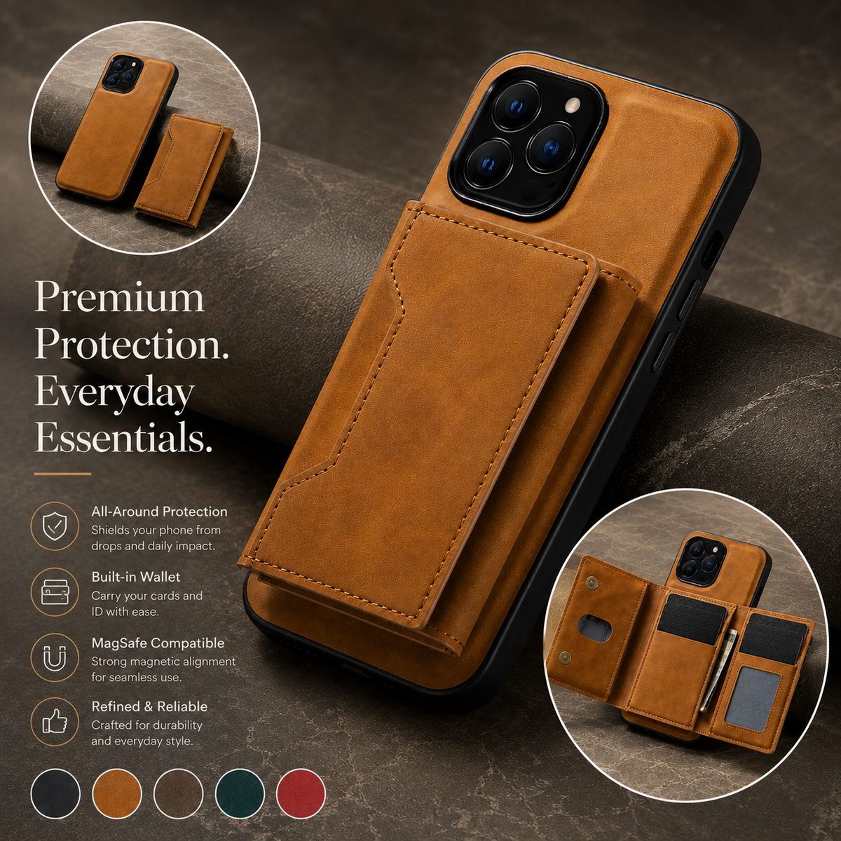 Premium iPhone Case Wallet MagSafe Compatible Detachable Leather Flip Cover Card Holder Shockproof Full Protection Camera Lens Guard Slim Magnetic Stand Design