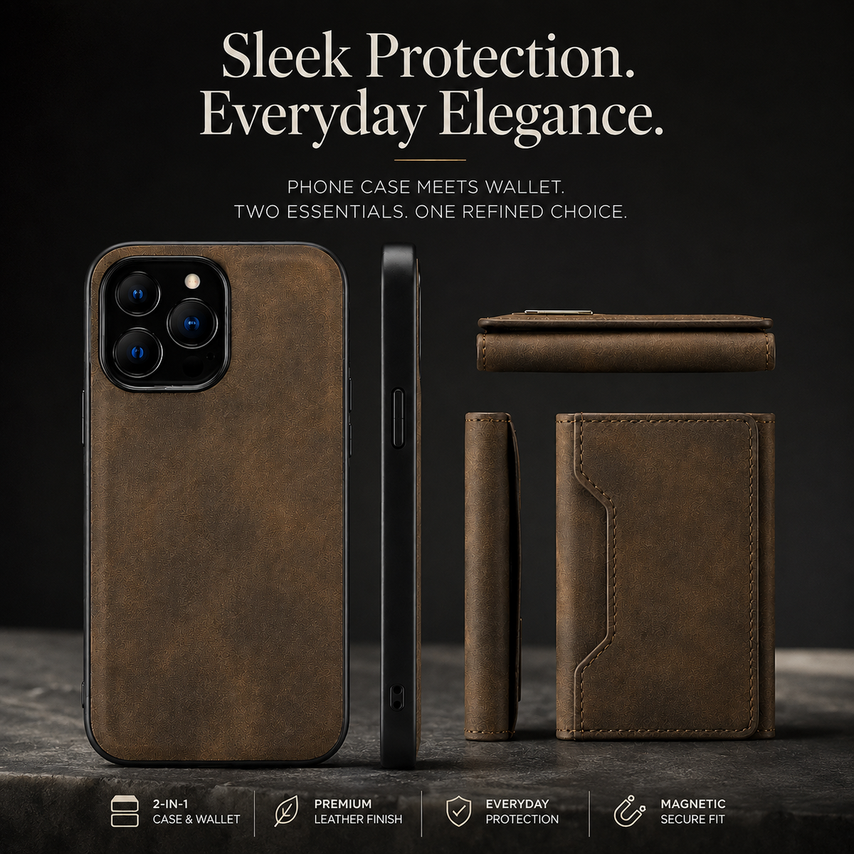 Premium iPhone Case Wallet MagSafe Compatible Detachable Leather Flip Cover Card Holder Shockproof Full Protection Camera Lens Guard Slim Magnetic Stand Design