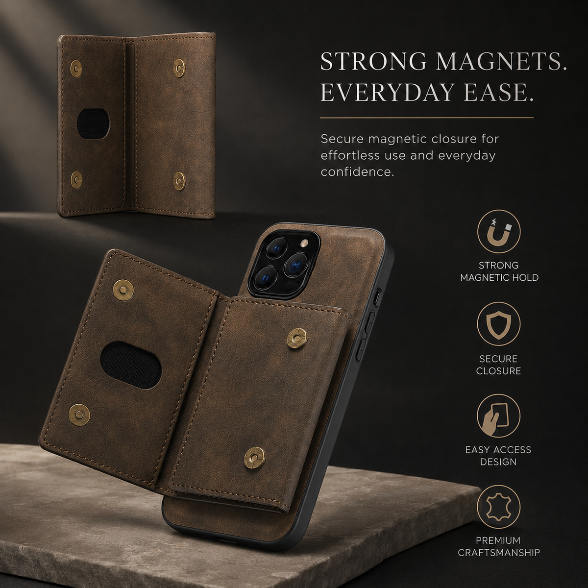 Premium iPhone Case Wallet MagSafe Compatible Detachable Leather Flip Cover Card Holder Shockproof Full Protection Camera Lens Guard Slim Magnetic Stand Design