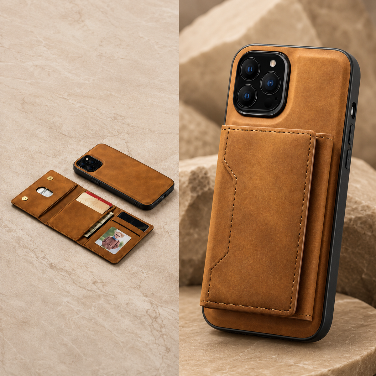 Premium iPhone Case Wallet MagSafe Compatible Detachable Leather Flip Cover Card Holder Shockproof Full Protection Camera Lens Guard Slim Magnetic Stand Design