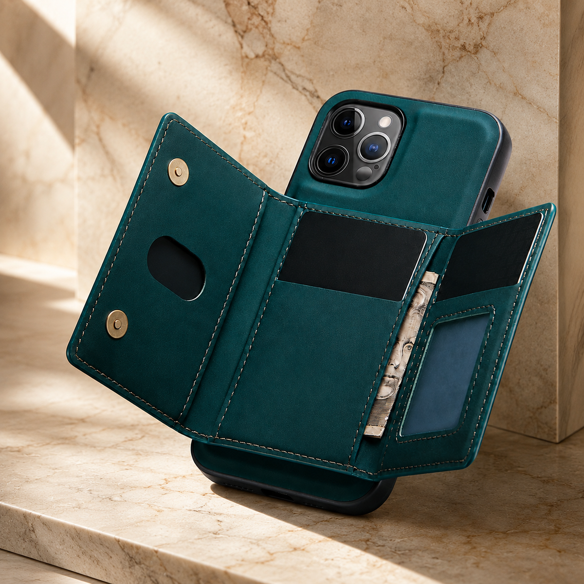 Premium iPhone Case Wallet MagSafe Compatible Detachable Leather Flip Cover Card Holder Shockproof Full Protection Camera Lens Guard Slim Magnetic Stand Design