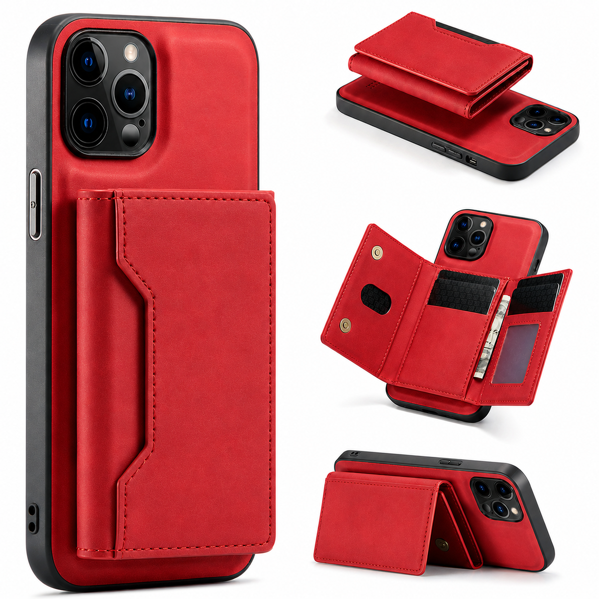 Premium iPhone Case Wallet MagSafe Compatible Detachable Leather Flip Cover Card Holder Shockproof Full Protection Camera Lens Guard Slim Magnetic Stand Design