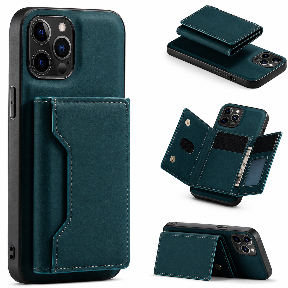 Premium iPhone Case Wallet MagSafe Compatible Detachable Leather Flip Cover Card Holder Shockproof Full Protection Camera Lens Guard Slim Magnetic Stand Design