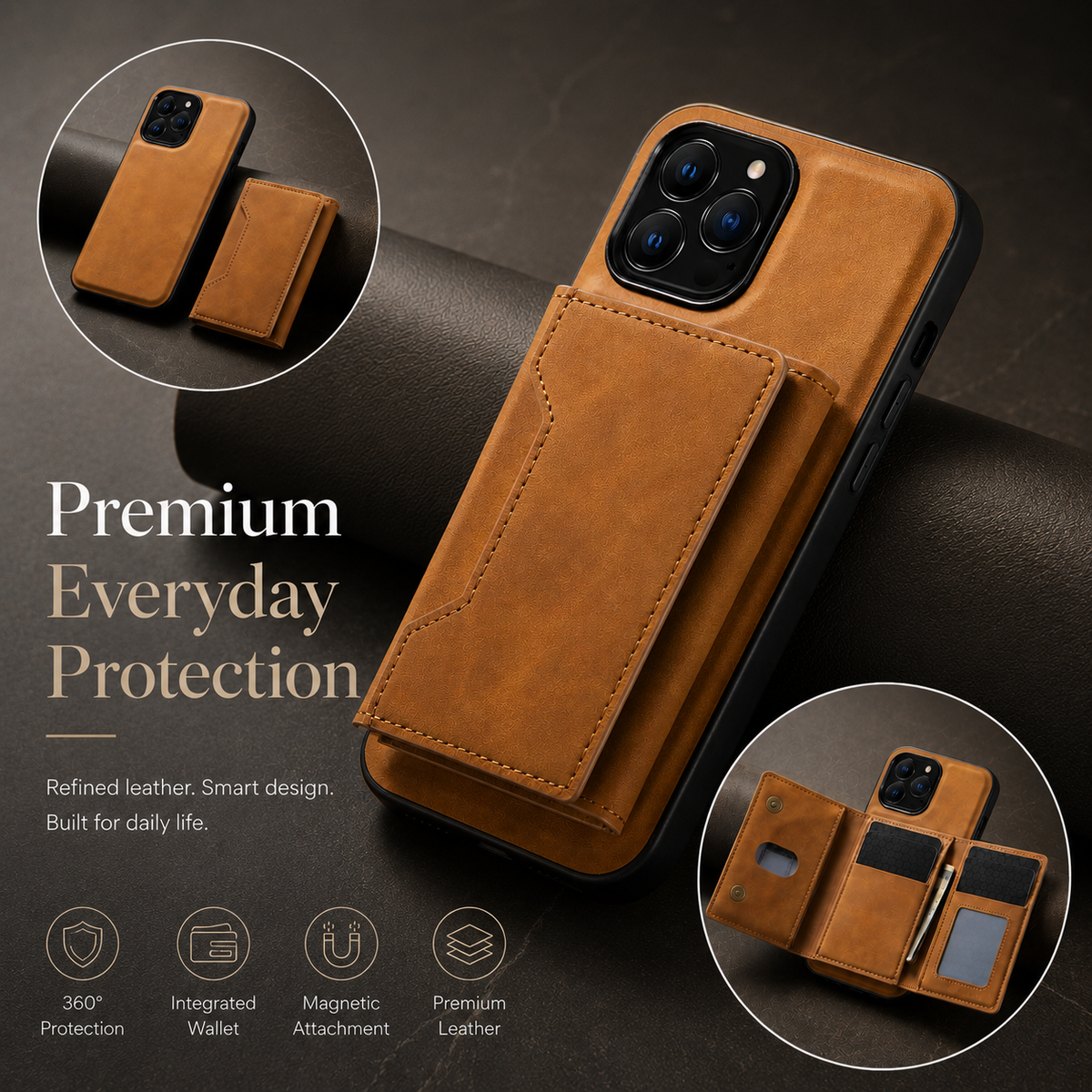 Premium iPhone Case Wallet MagSafe Compatible Detachable Leather Flip Cover Card Holder Shockproof Full Protection Camera Lens Guard Slim Magnetic Stand Design