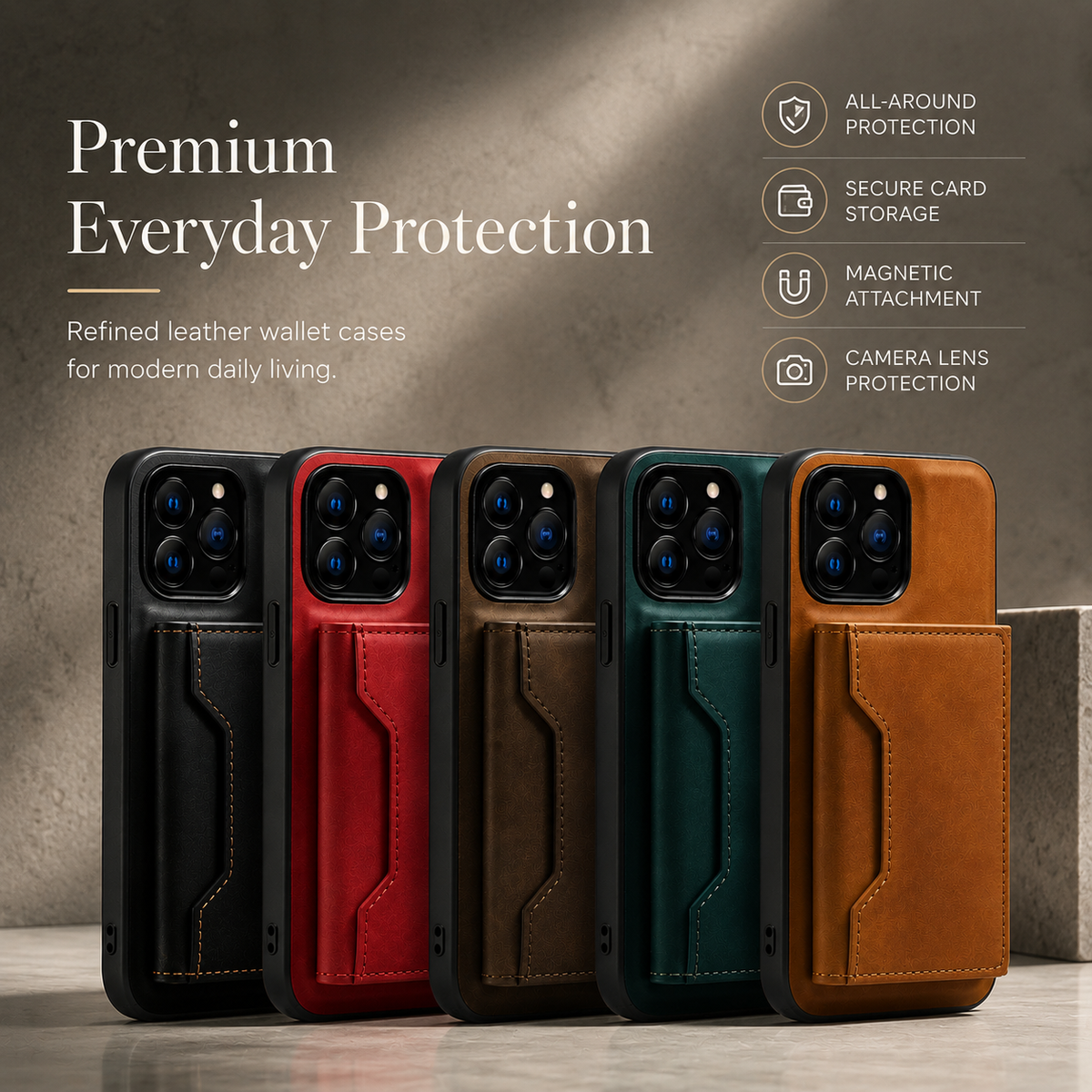Premium iPhone Case Wallet MagSafe Compatible Detachable Leather Flip Cover Card Holder Shockproof Full Protection Camera Lens Guard Slim Magnetic Stand Design