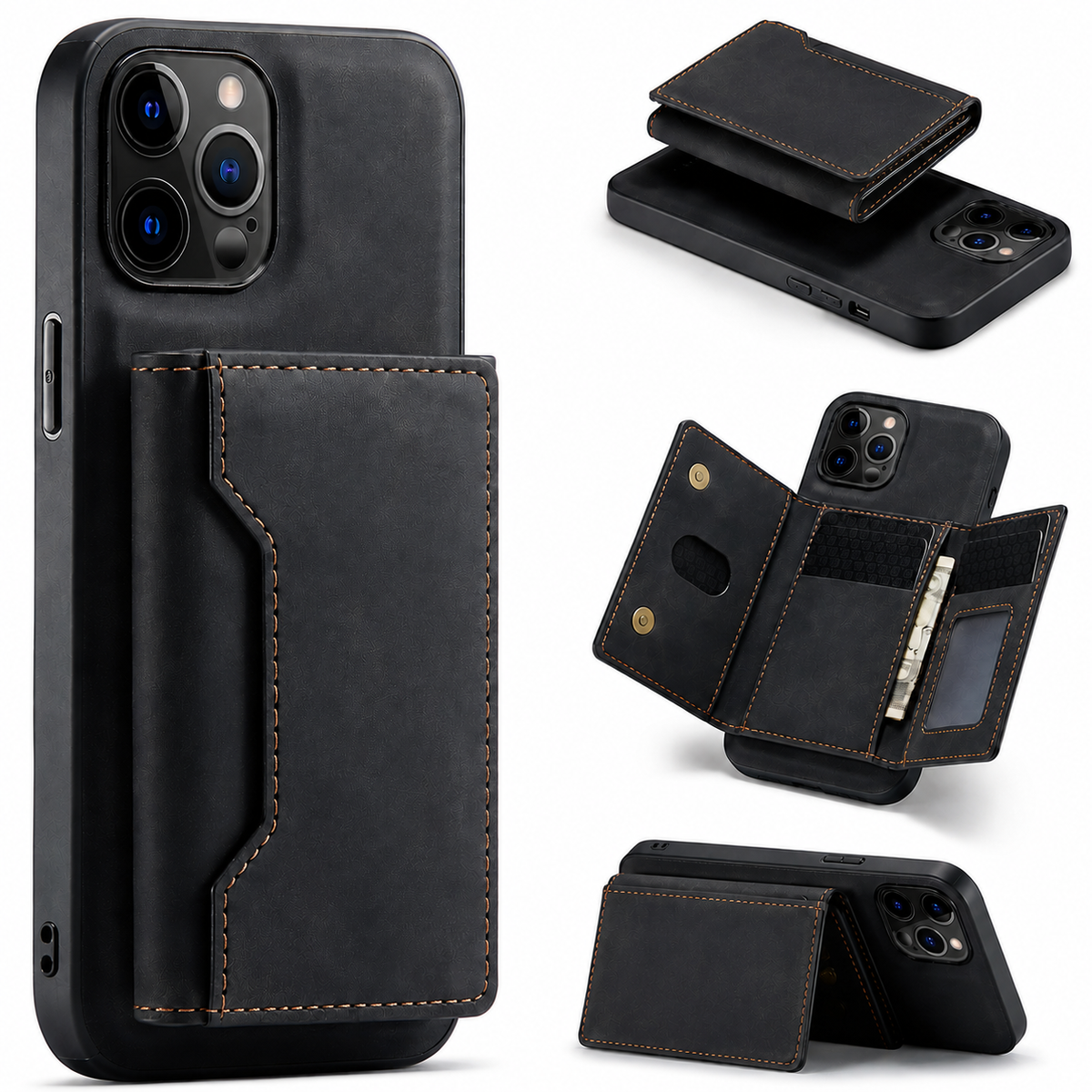 Premium iPhone Case Wallet MagSafe Compatible Detachable Leather Flip Cover Card Holder Shockproof Full Protection Camera Lens Guard Slim Magnetic Stand Design