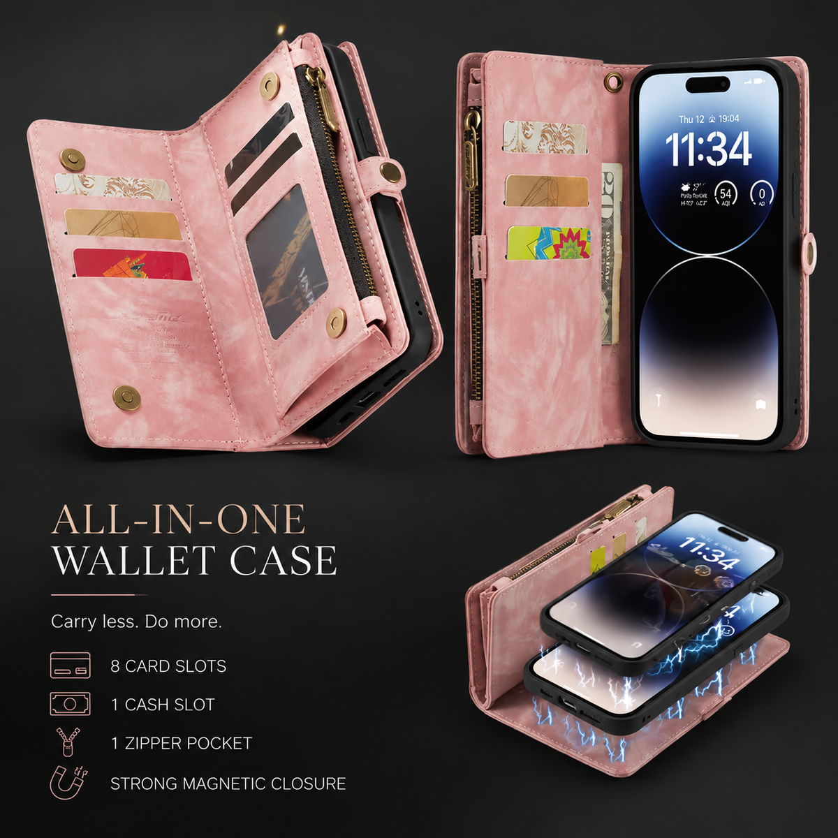 Premium iPhone Case Wallet MagSafe Compatible Detachable Leather Flip Stand Shockproof Protective Cover Card Holder Camera Lens Protection Slim Design Description Title