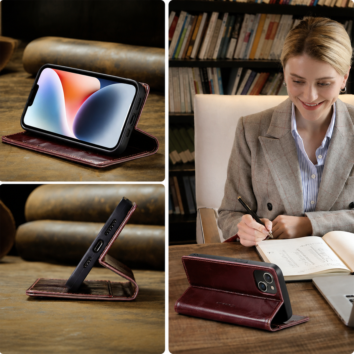Premium iPhone Case Wallet MagSafe Compatible Detachable Leather Flip Stand Shockproof Protective Cover Card Holder Camera Lens Protection Slim Design Description Title