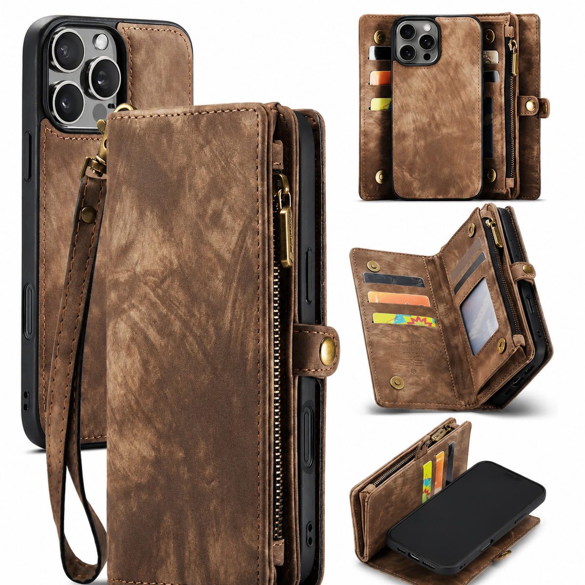 Premium iPhone Case Wallet MagSafe Compatible Detachable Leather Flip Stand Shockproof Protective Cover Card Holder Camera Lens Protection Slim Design Description Title