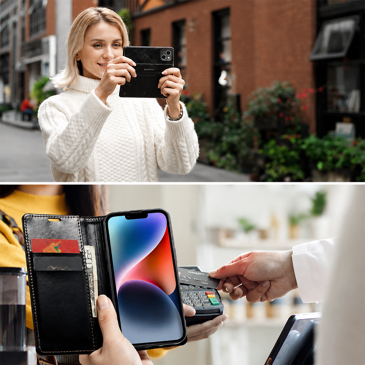 Premium iPhone Case Wallet MagSafe Compatible Detachable Leather Flip Stand Shockproof Protective Cover Card Holder Camera Lens Protection Slim Design Description Title