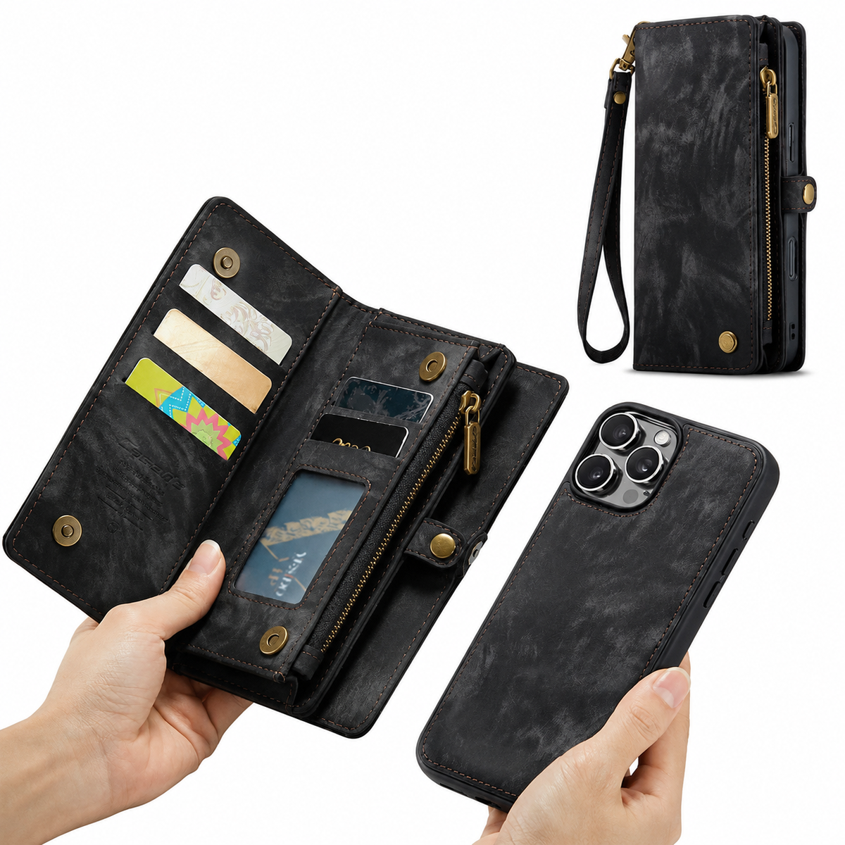 Premium iPhone Case Wallet MagSafe Compatible Detachable Leather Flip Stand Shockproof Protective Cover Card Holder Camera Lens Protection Slim Design Description Title