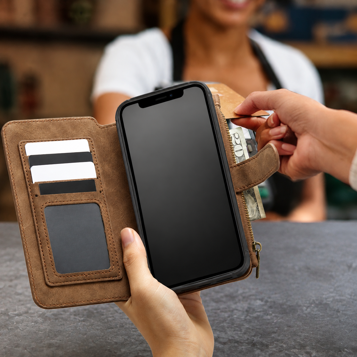 Premium iPhone Case Wallet MagSafe Compatible Detachable Leather Flip Stand Shockproof Protective Cover Card Holder Camera Lens Protection Slim Design Description Title