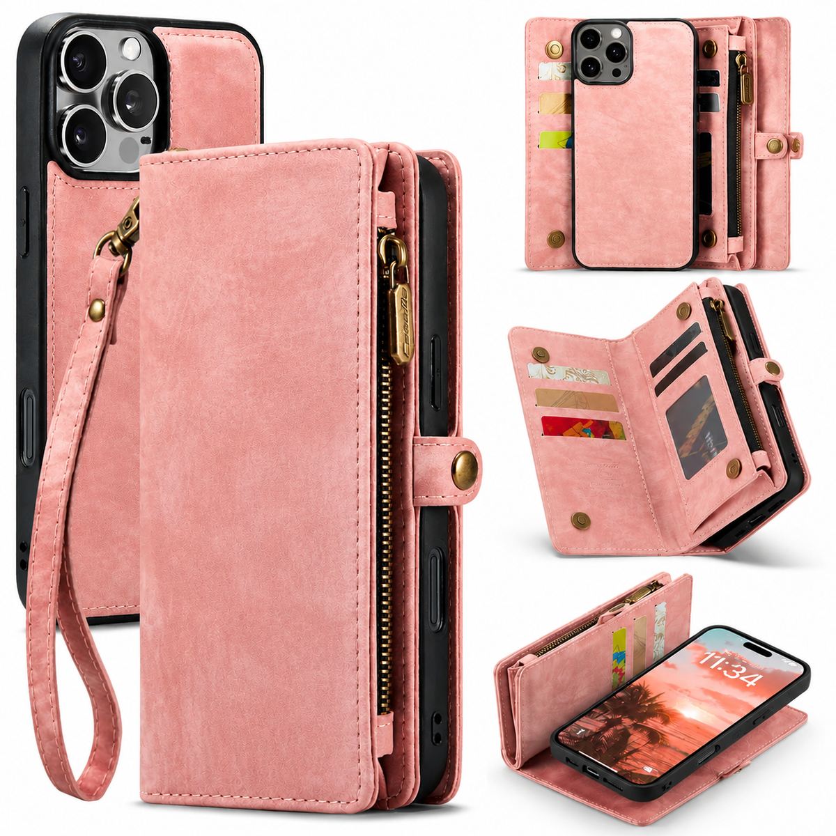 Premium iPhone Case Wallet MagSafe Compatible Detachable Leather Flip Stand Shockproof Protective Cover Card Holder Camera Lens Protection Slim Design Description Title