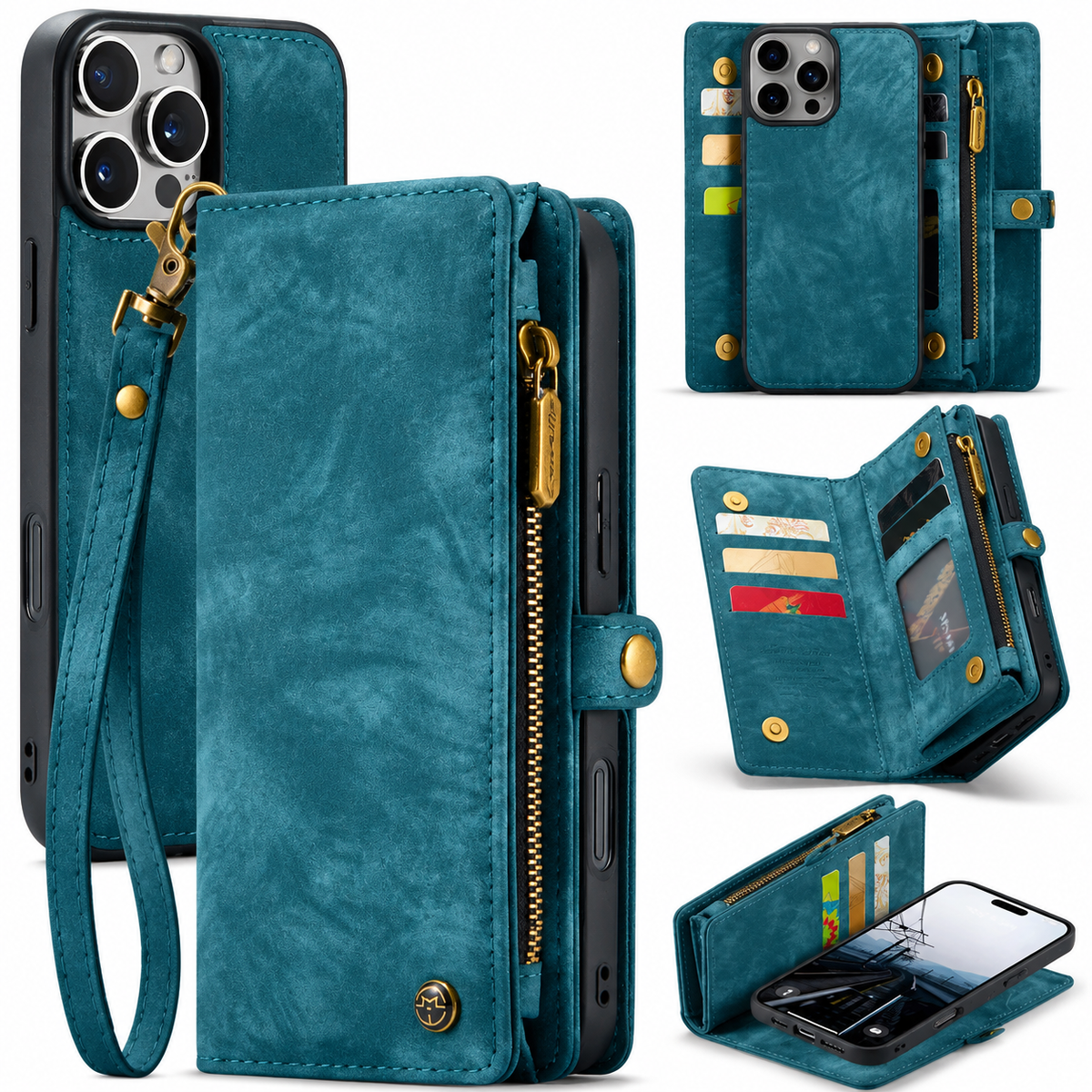 Premium iPhone Case Wallet MagSafe Compatible Detachable Leather Flip Stand Shockproof Protective Cover Card Holder Camera Lens Protection Slim Design Description Title