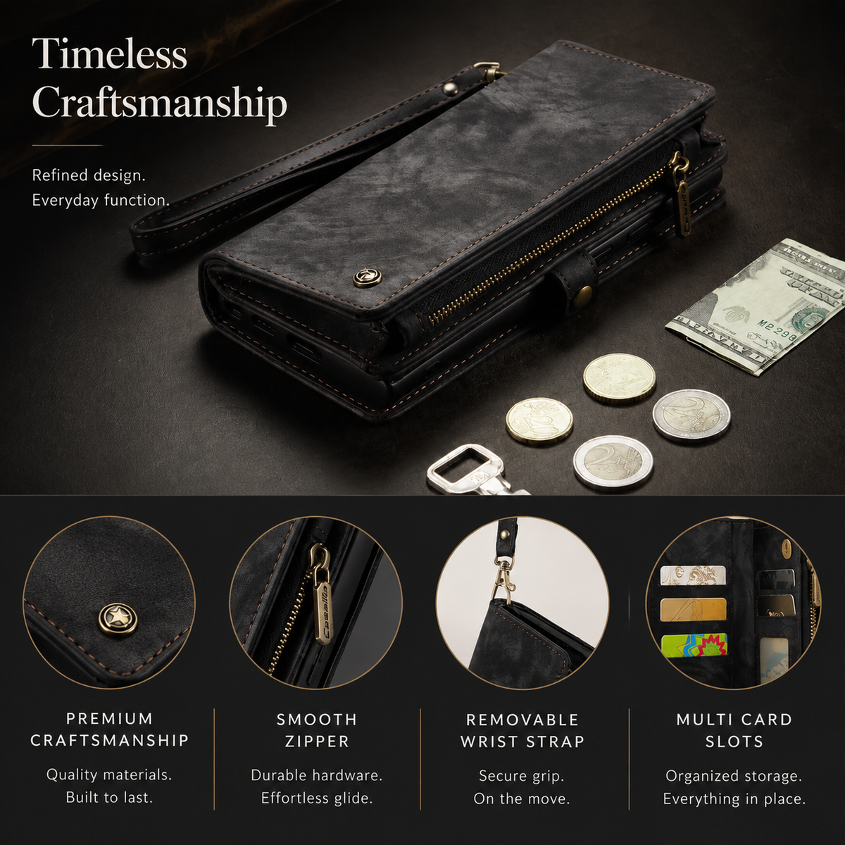 Premium iPhone Case Wallet MagSafe Compatible Detachable Leather Flip Stand Shockproof Protective Cover Card Holder Camera Lens Protection Slim Design Description Title