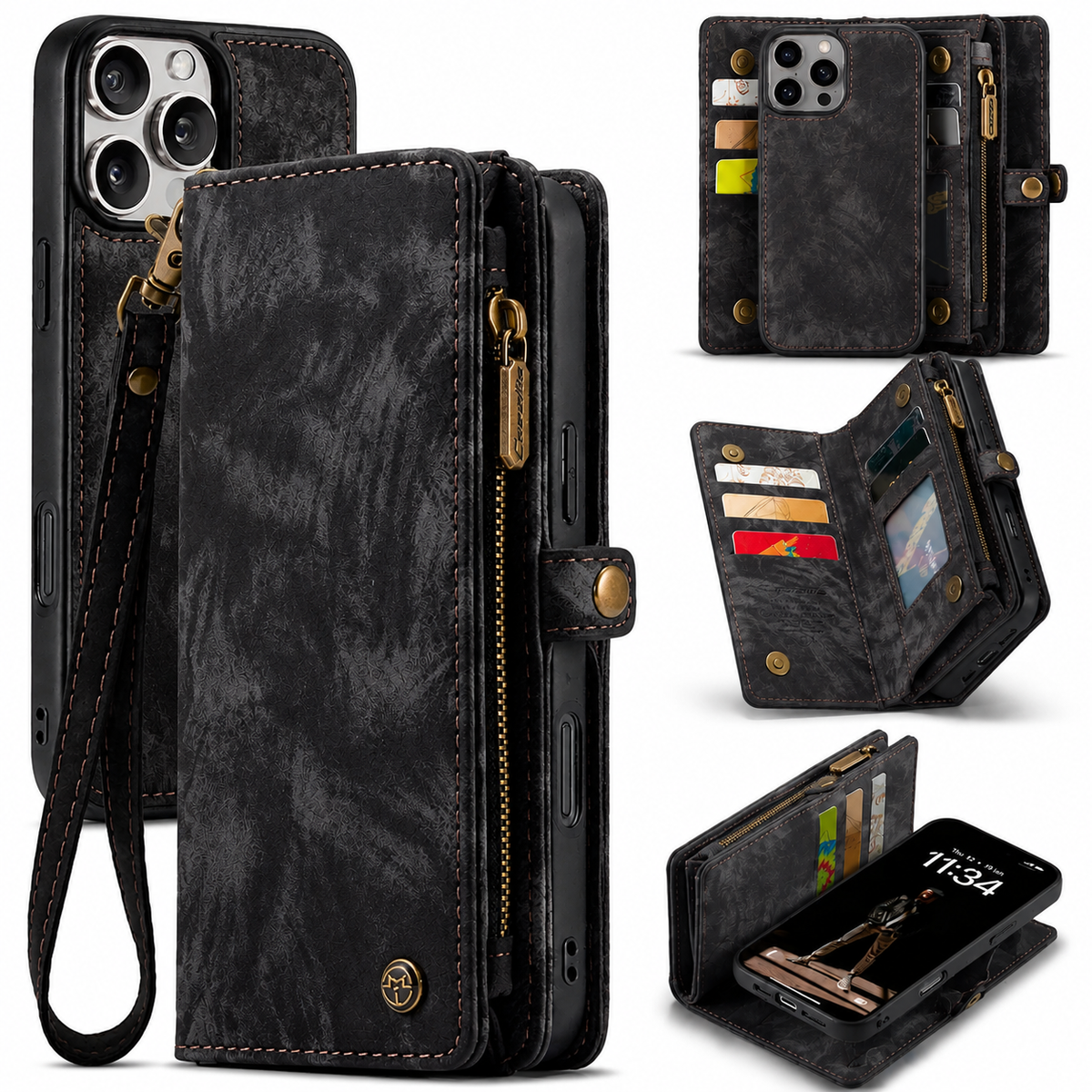 Premium iPhone Case Wallet MagSafe Compatible Detachable Leather Flip Stand Shockproof Protective Cover Card Holder Camera Lens Protection Slim Design Description Title