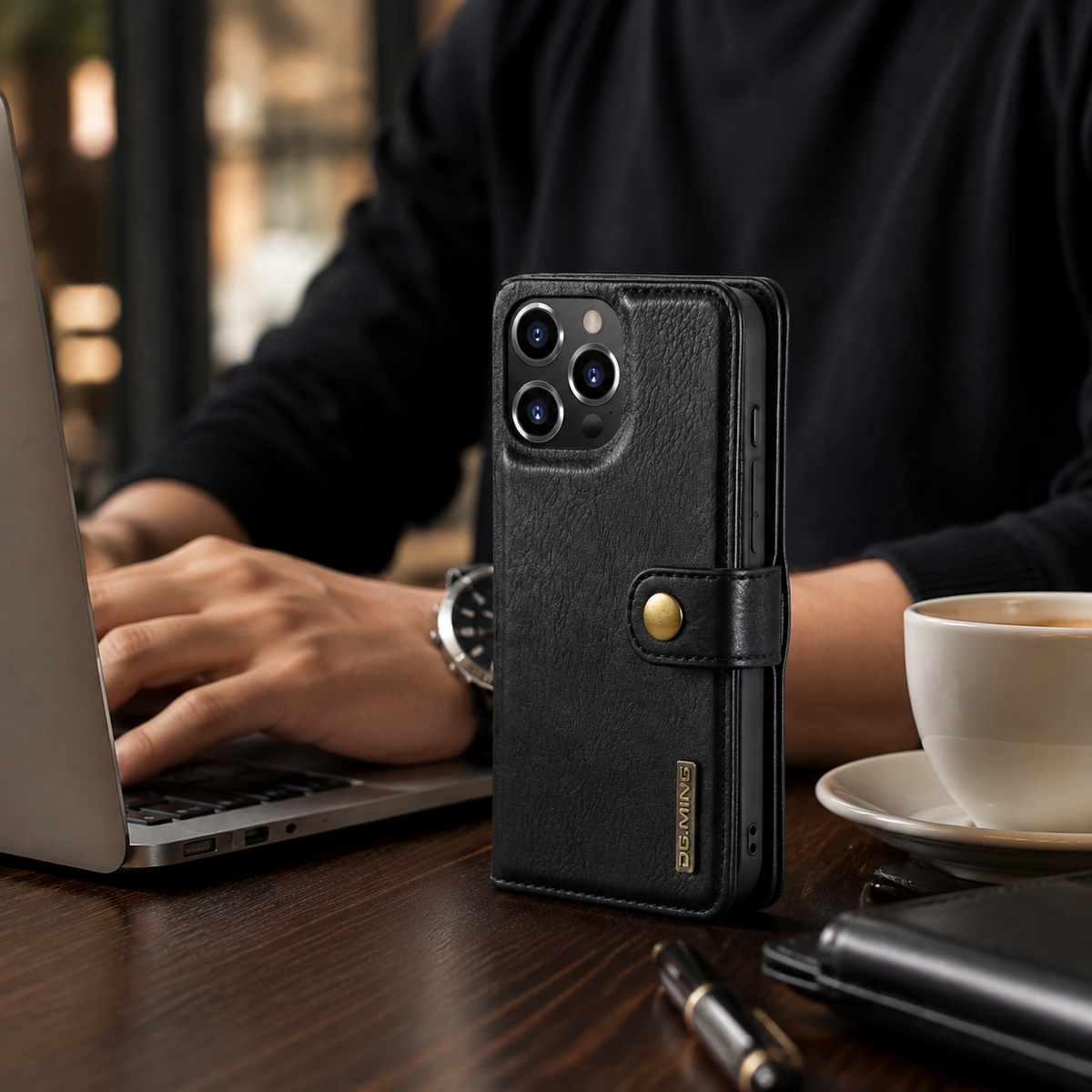 Premium iPhone Case Wallet MagSafe Compatible Detachable Magnetic Leather Shockproof Protective Cover Card Holder Camera Lens Protection Slim Design