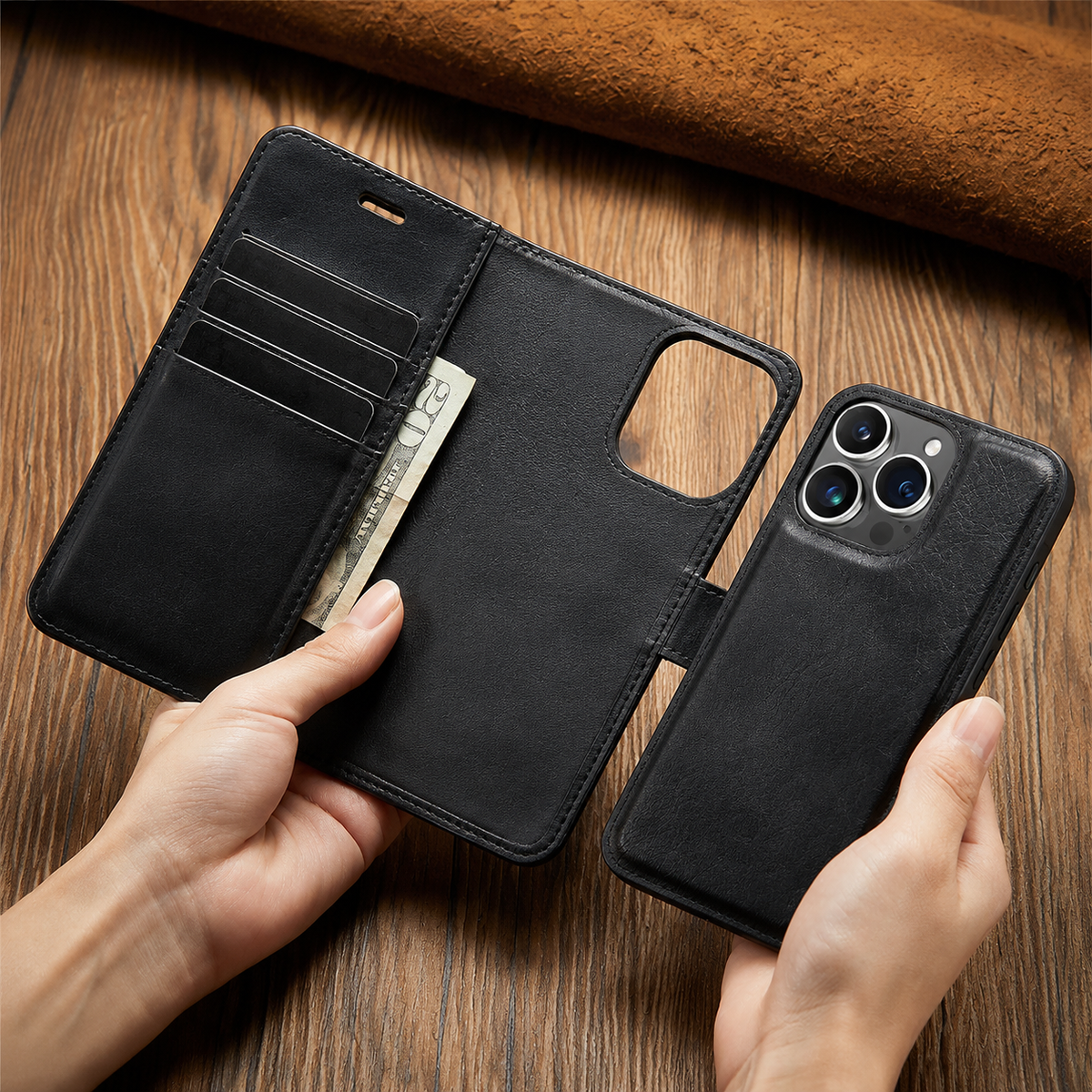 Premium iPhone Case Wallet MagSafe Compatible Detachable Magnetic Leather Shockproof Protective Cover Card Holder Camera Lens Protection Slim Design