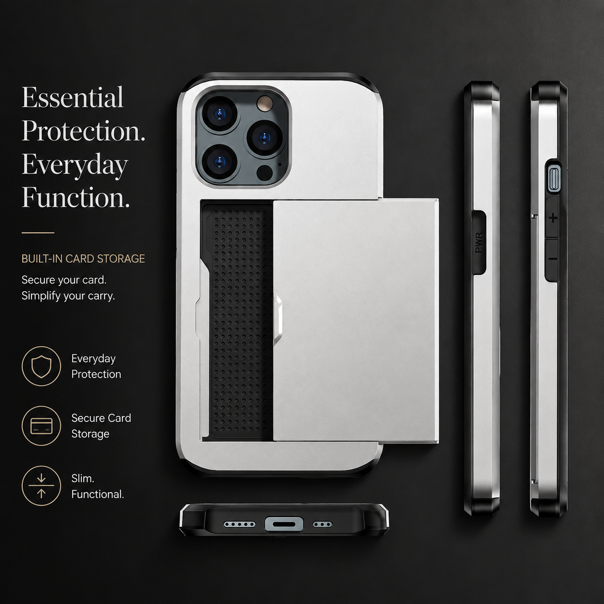 Premium iPhone Case Wallet MagSafe Compatible Dual Layer Slider Card Holder Shockproof Protective Cover Camera Lens Protection Slim Magnetic Design