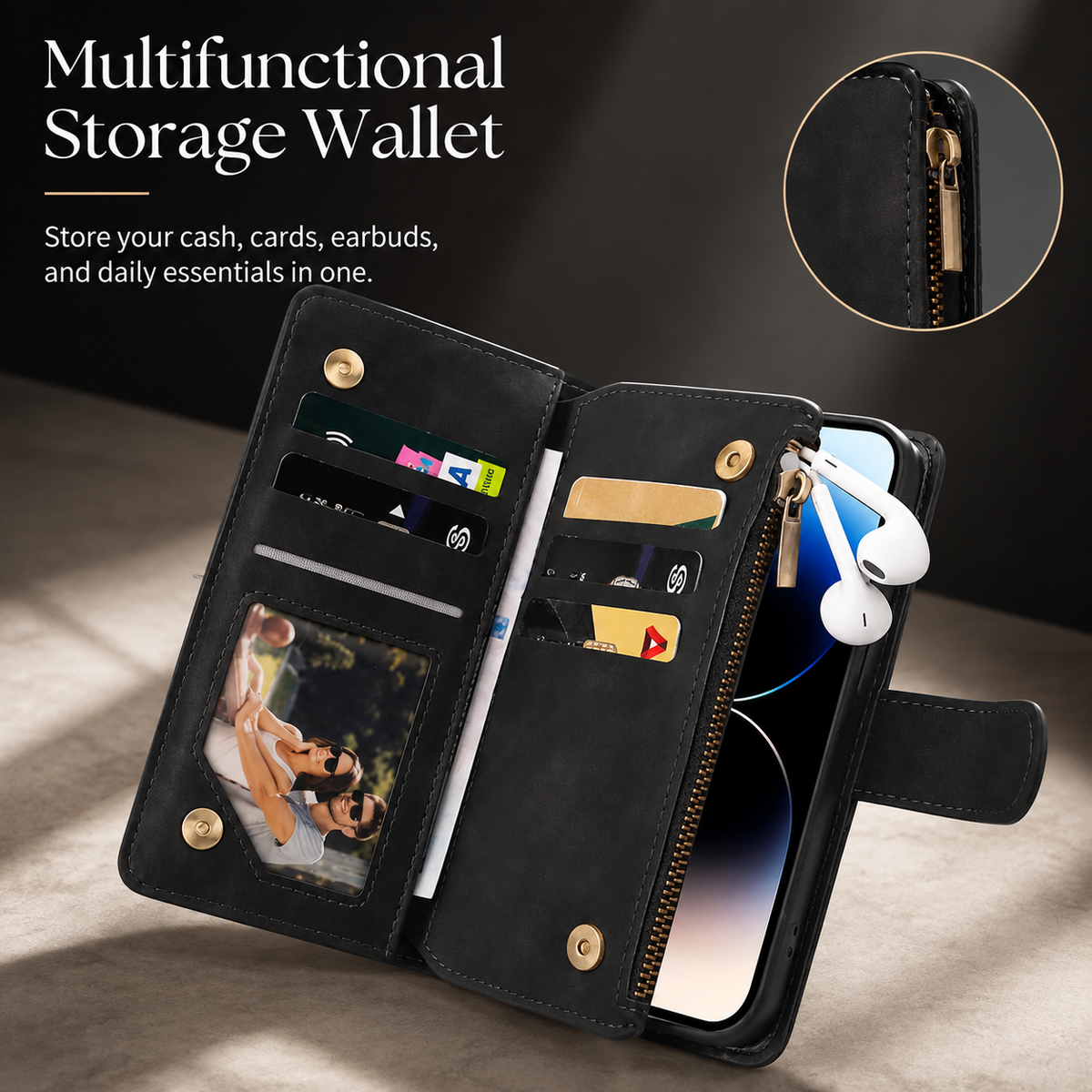 Premium iPhone Case Wallet MagSafe Compatible Leather Card Holder Magnetic Closure Shockproof Protective Cover Camera Lens Protection Slim Design