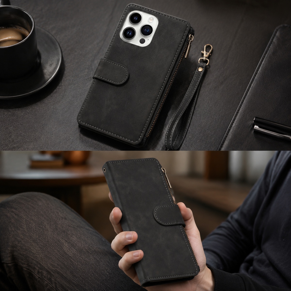 Premium iPhone Case Wallet MagSafe Compatible Leather Card Holder Magnetic Closure Shockproof Protective Cover Camera Lens Protection Slim Design