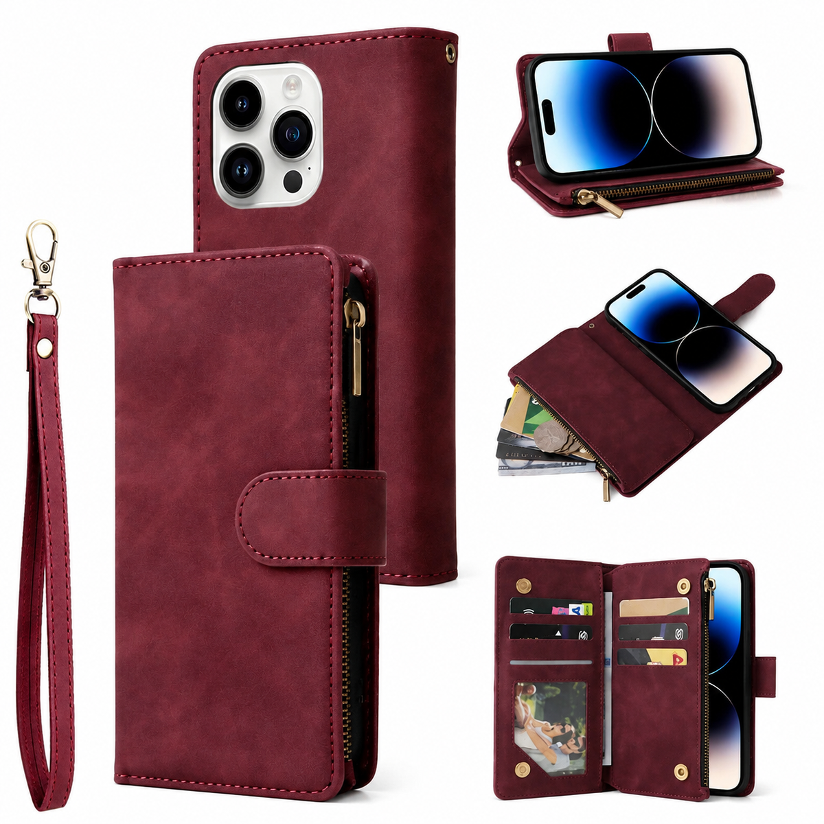Premium iPhone Case Wallet MagSafe Compatible Leather Card Holder Magnetic Closure Shockproof Protective Cover Camera Lens Protection Slim Design