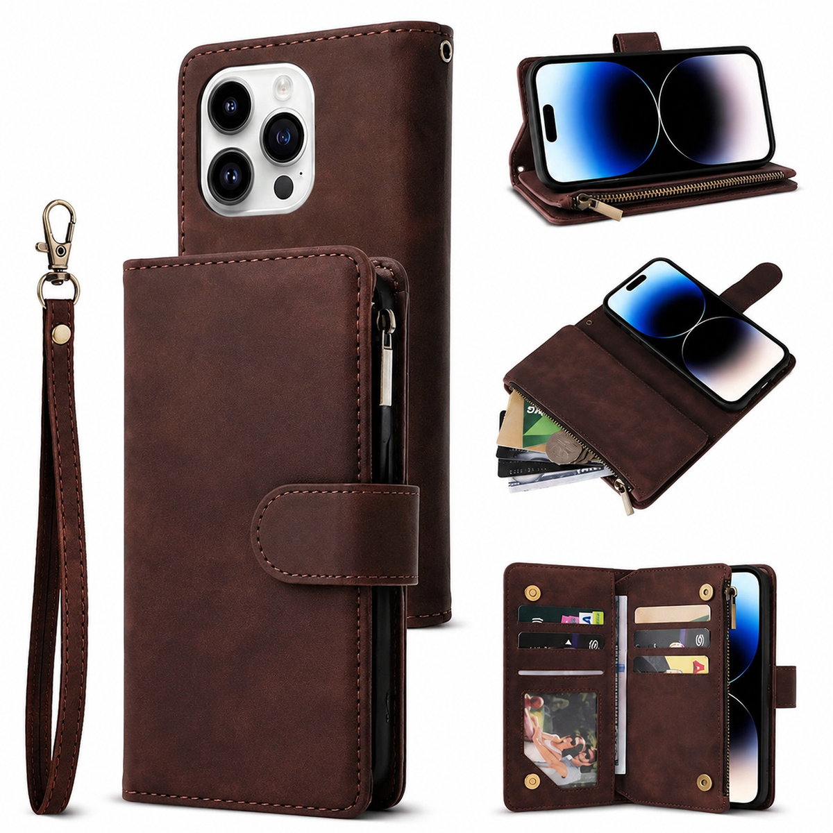 Premium iPhone Case Wallet MagSafe Compatible Leather Card Holder Magnetic Closure Shockproof Protective Cover Camera Lens Protection Slim Design