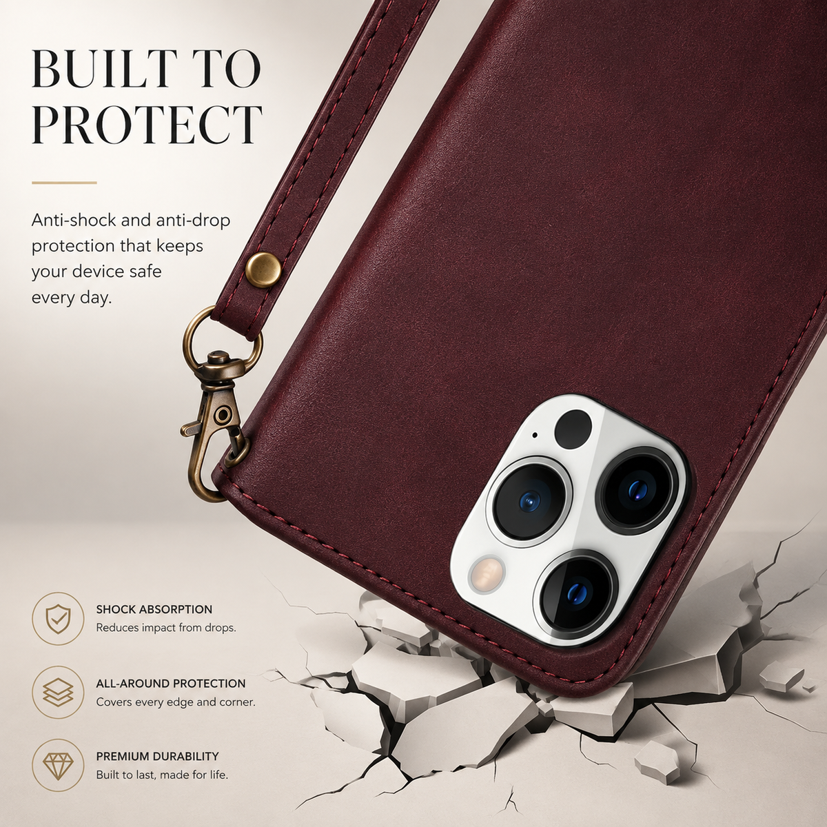 Premium iPhone Case Wallet MagSafe Compatible Leather Card Holder Magnetic Closure Shockproof Protective Cover Camera Lens Protection Slim Design