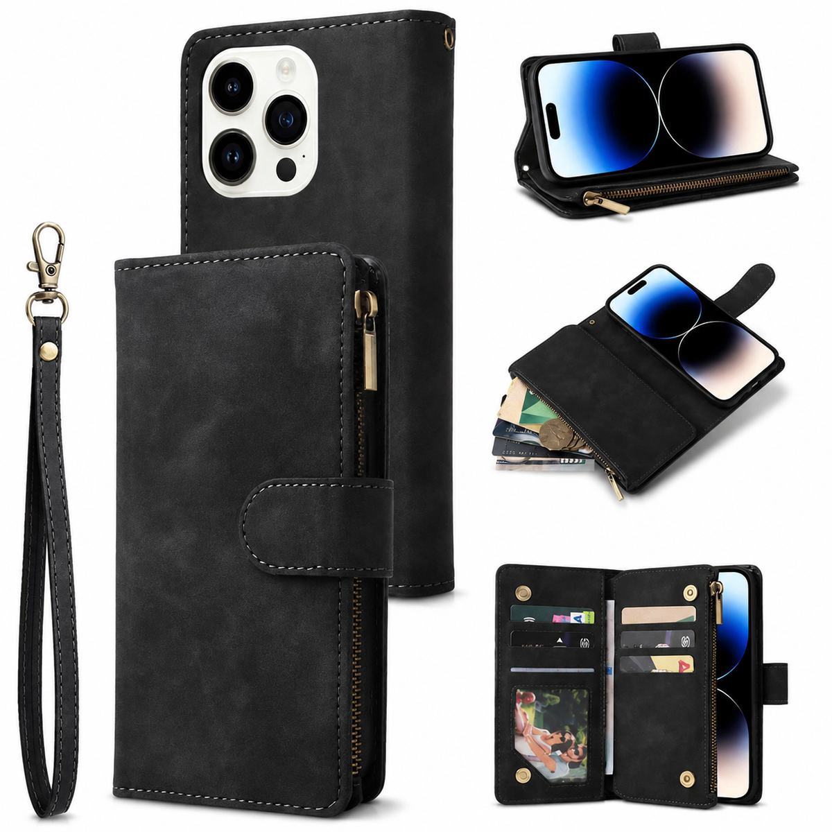 Premium iPhone Case Wallet MagSafe Compatible Leather Card Holder Magnetic Closure Shockproof Protective Cover Camera Lens Protection Slim Design