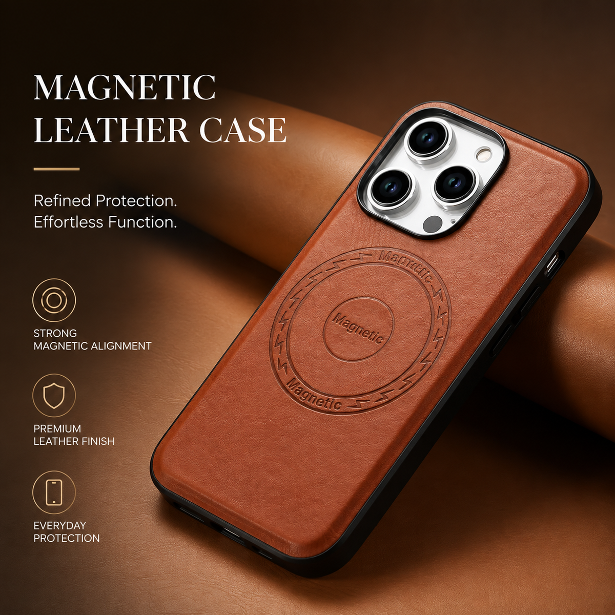 Premium iPhone Case Wallet MagSafe Compatible Leather Card Holder Shockproof Protective Cover Camera Lens Protection Slim Magnetic Stand Design