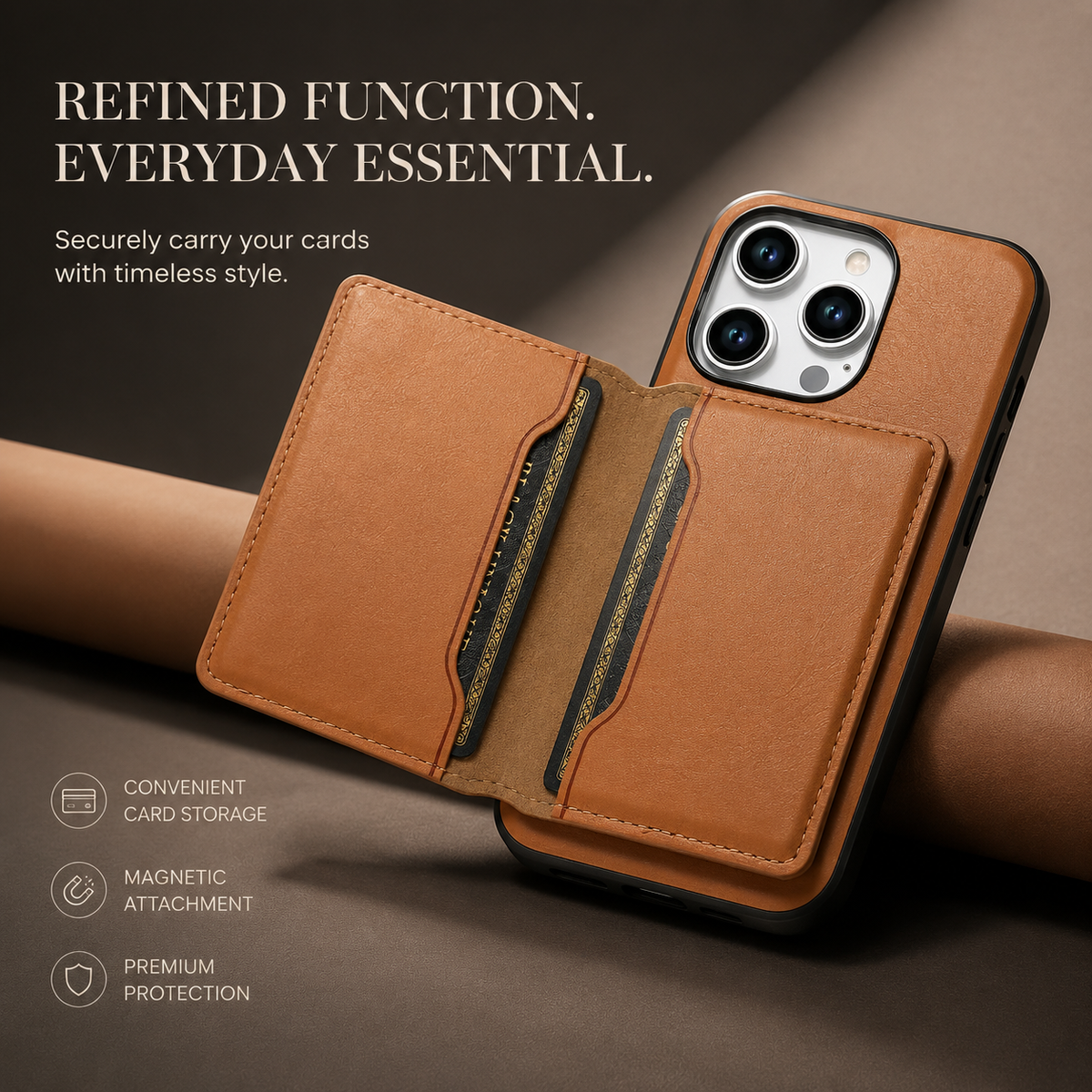 Premium iPhone Case Wallet MagSafe Compatible Leather Card Holder Shockproof Protective Cover Camera Lens Protection Slim Magnetic Stand Design