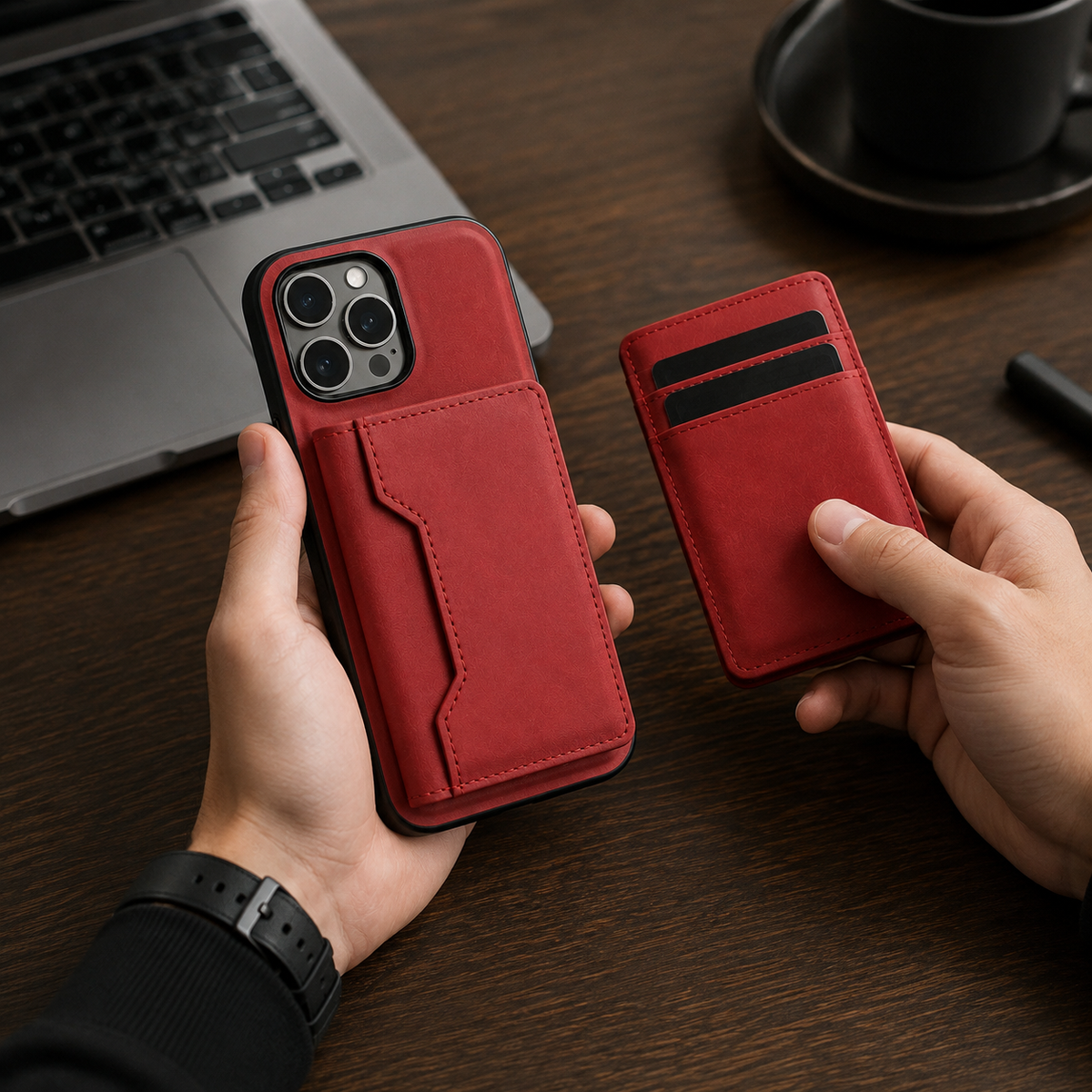Premium iPhone Case Wallet MagSafe Compatible Leather Card Holder Shockproof Protective Cover Camera Lens Protection Slim Magnetic Stand Design