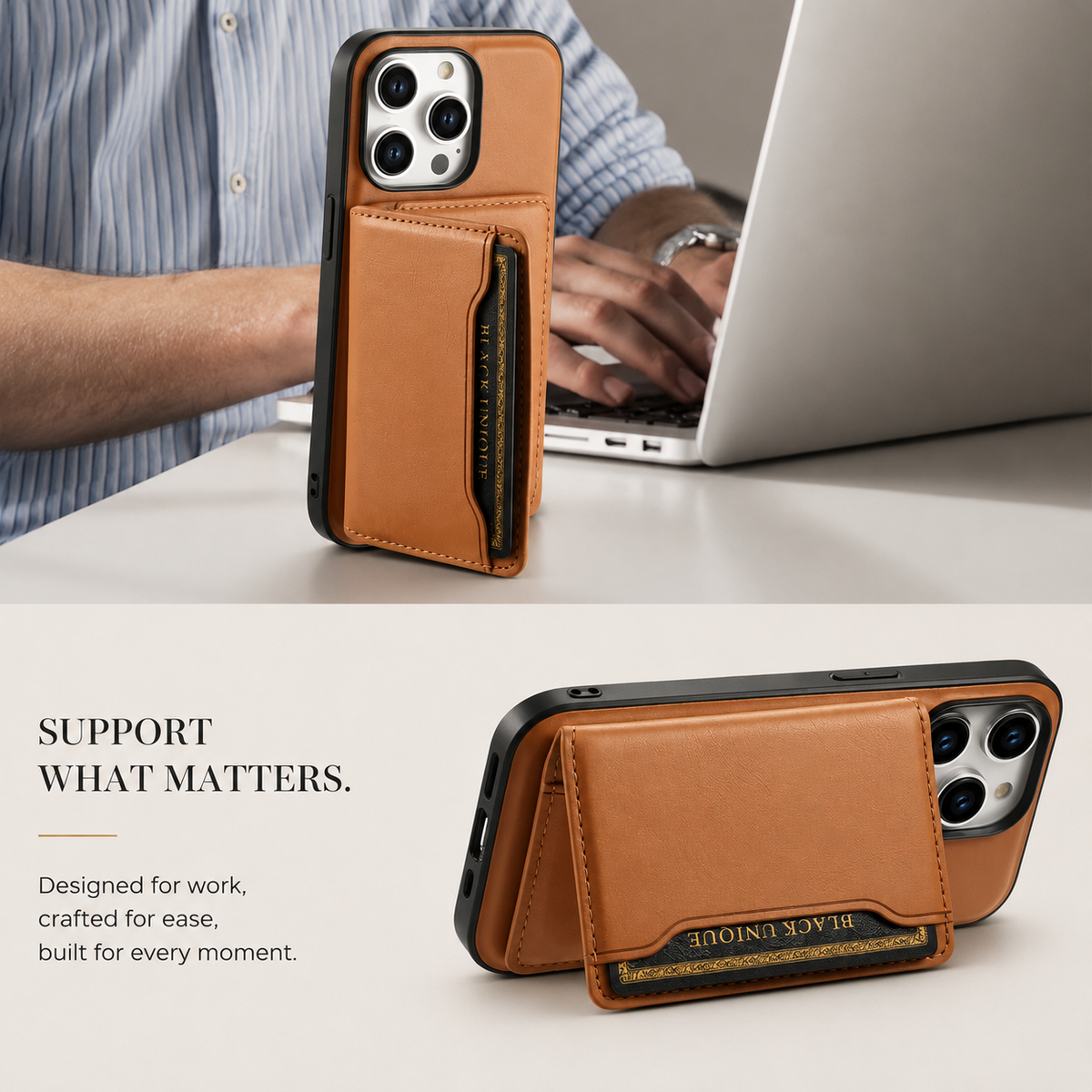 Premium iPhone Case Wallet MagSafe Compatible Leather Card Holder Shockproof Protective Cover Camera Lens Protection Slim Magnetic Stand Design