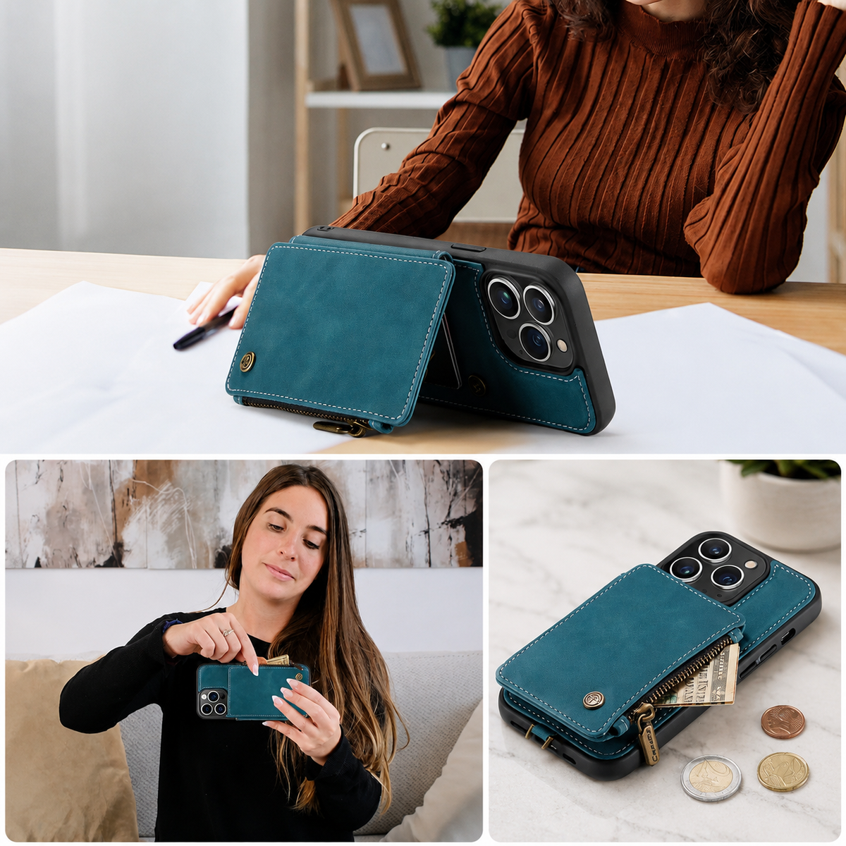 Premium iPhone Case Wallet MagSafe Compatible Leather Card Holder Stand Shockproof Protective Cover Camera Lens Protection Slim Magnetic Design