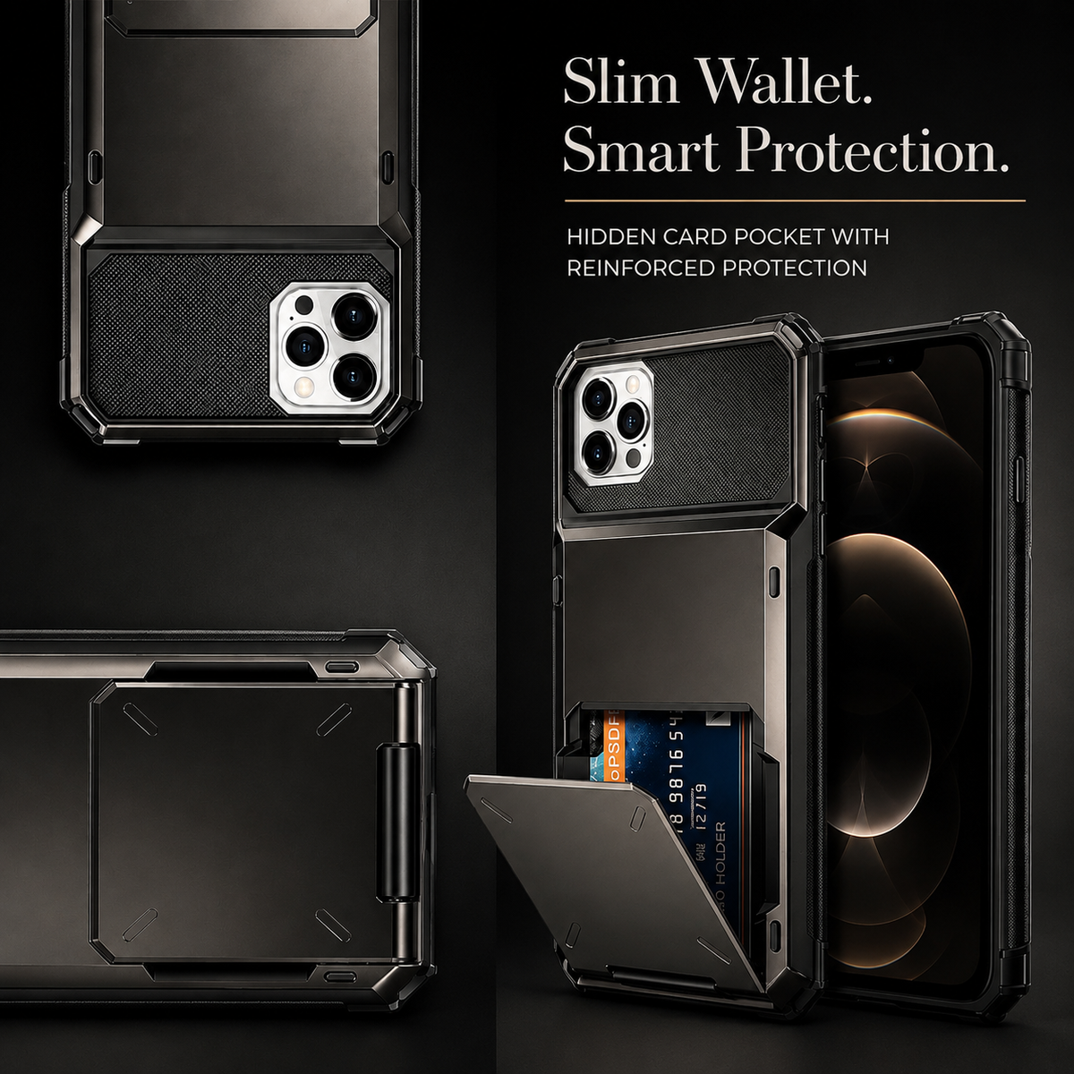Premium iPhone Case Wallet MagSafe Compatible Magnetic Shockproof Protective Cover 4 Card Holder Camera Lens Protection Slim Leather Stand Design