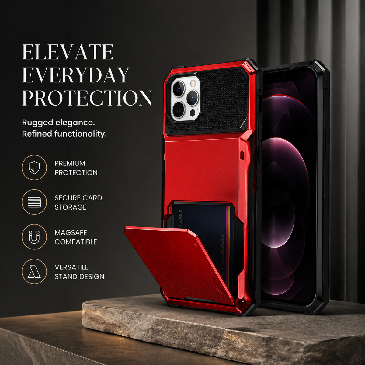 Premium iPhone Case Wallet MagSafe Compatible Magnetic Shockproof Protective Cover 4 Card Holder Camera Lens Protection Slim Leather Stand Design