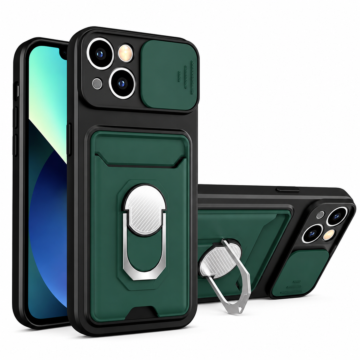 Premium iPhone Case Wallet MagSafe Compatible Silicone Card Holder Ring Stand Shockproof Protective Cover Camera Lens Protection Slim Design