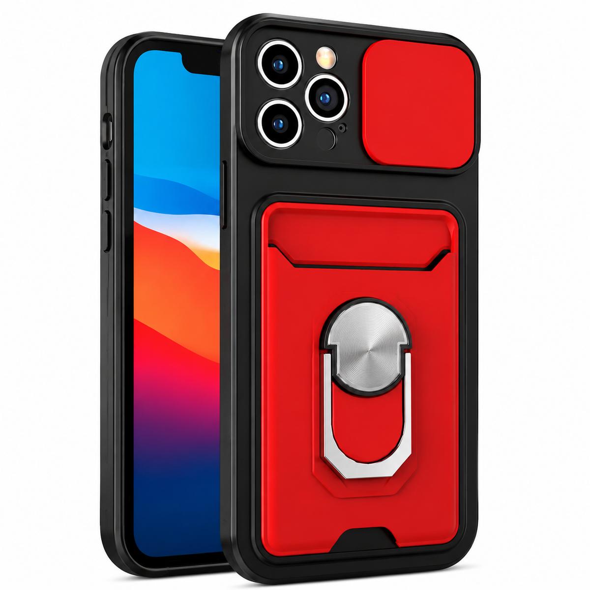 Premium iPhone Case Wallet MagSafe Compatible Silicone Card Holder Ring Stand Shockproof Protective Cover Camera Lens Protection Slim Design
