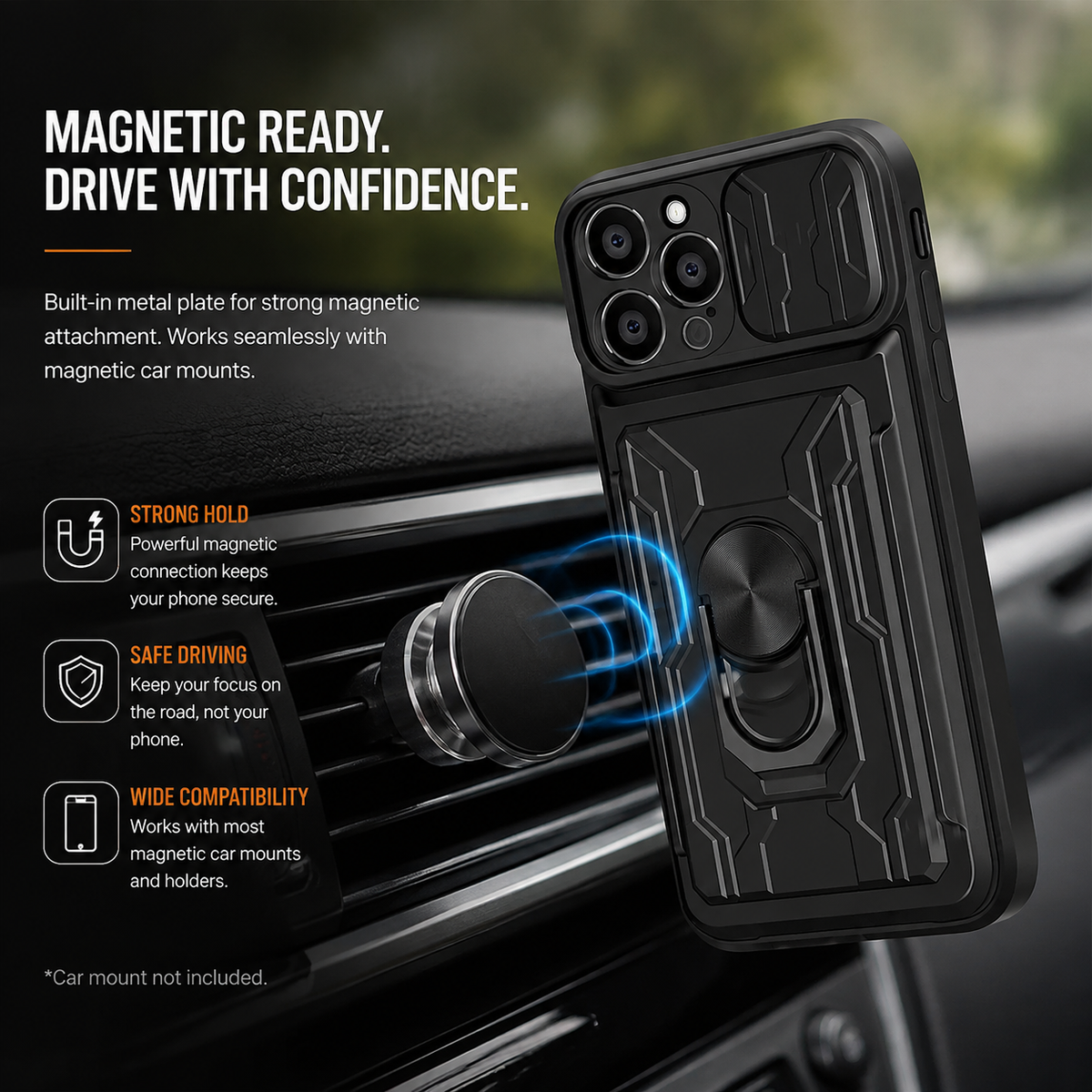 Premium iPhone Case Wallet MagSafe Compatible Silicone Card Holder Ring Stand Shockproof Protective Cover Camera Lens Protection Slim Design