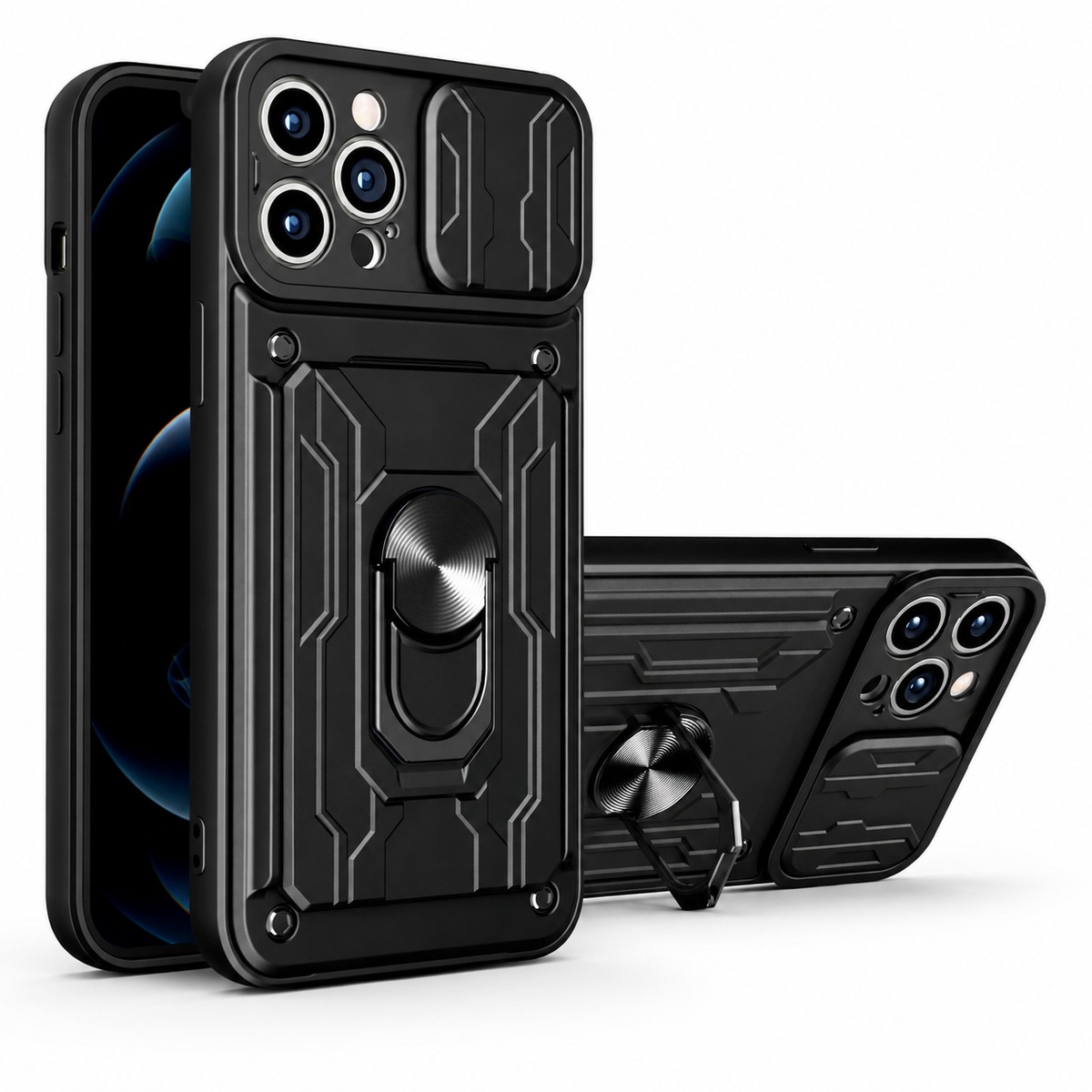 Premium iPhone Case Wallet MagSafe Compatible Silicone Card Holder Ring Stand Shockproof Protective Cover Camera Lens Protection Slim Design